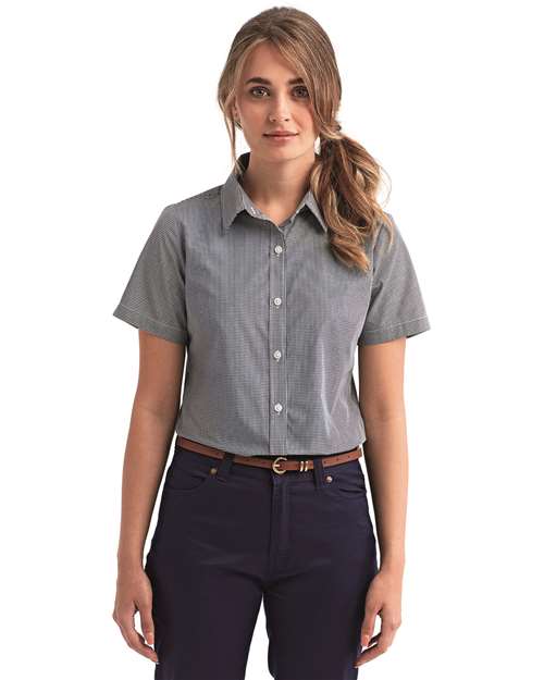 Artisan Collection by Reprime - Women's Microcheck Gingham Short Sleeve Cotton Dress Shirt-RP321