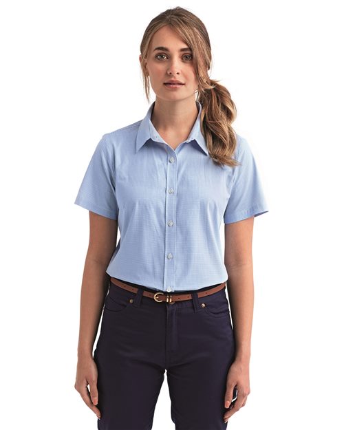 Artisan Collection by Reprime - Women's Microcheck Gingham Short Sleeve Cotton Dress Shirt-RP321