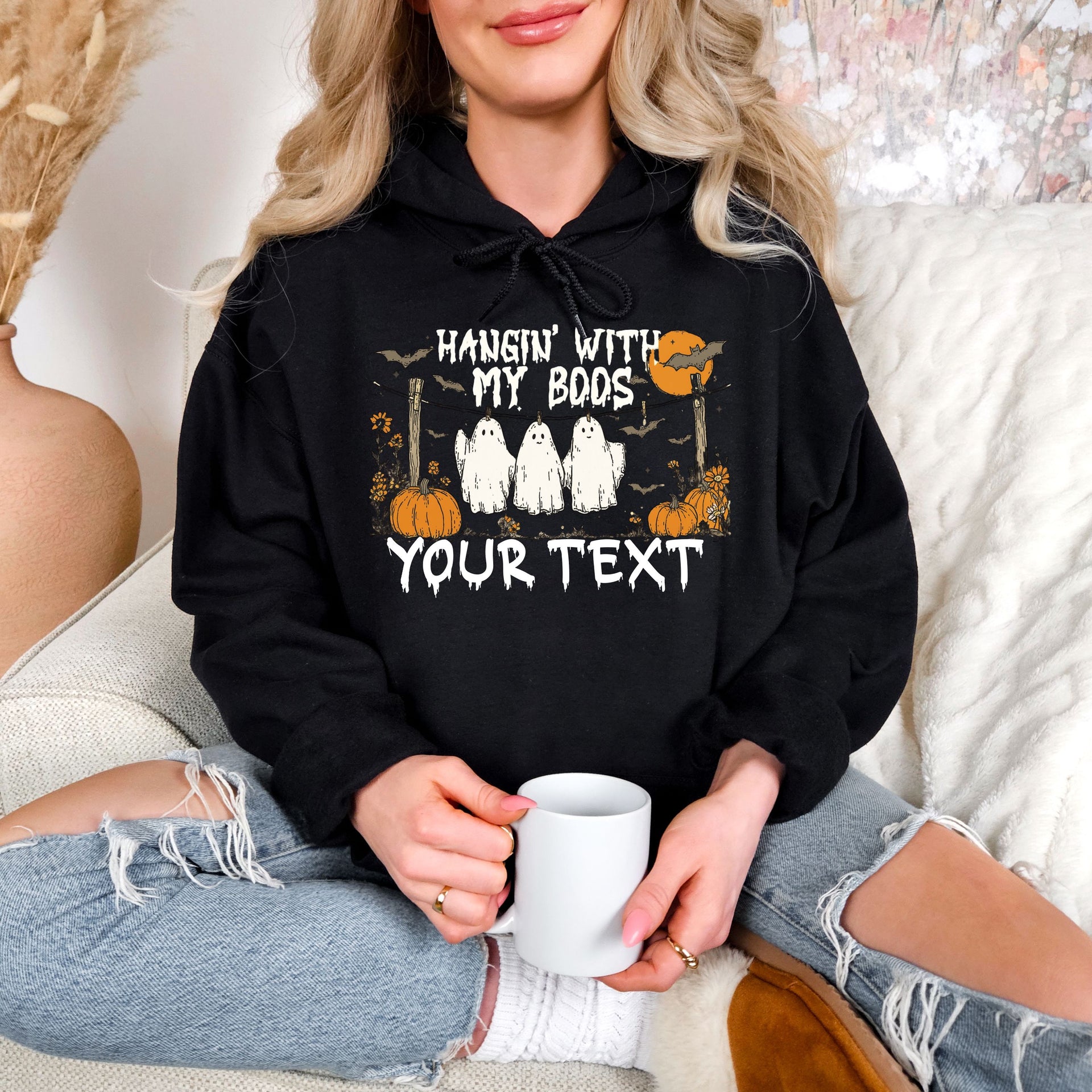 Color Black Halloween – Custom “Hangin’ With My Boos” Ghost – Unisex Baby–Kids–Adult | Tee, Tank Top, Sweatshirt & Hoodie