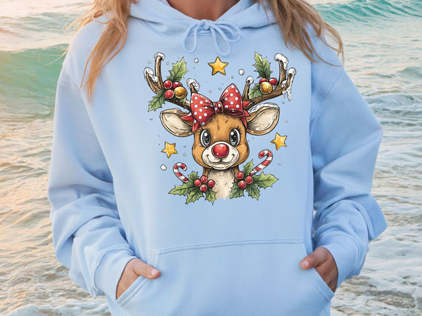 Cute Christmas Reindeer Hoodie & Sweatshirt | Rudolph Style Holiday Pullover | Festive Family Christmas Outfit for Adults & Kids-7C039
