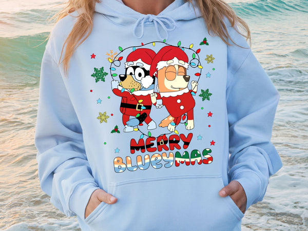 Bluey Christmas Hoodie | Merry Blueymas Family Outfit | Cozy Winter Hoodie for Adults & Kids-7C005