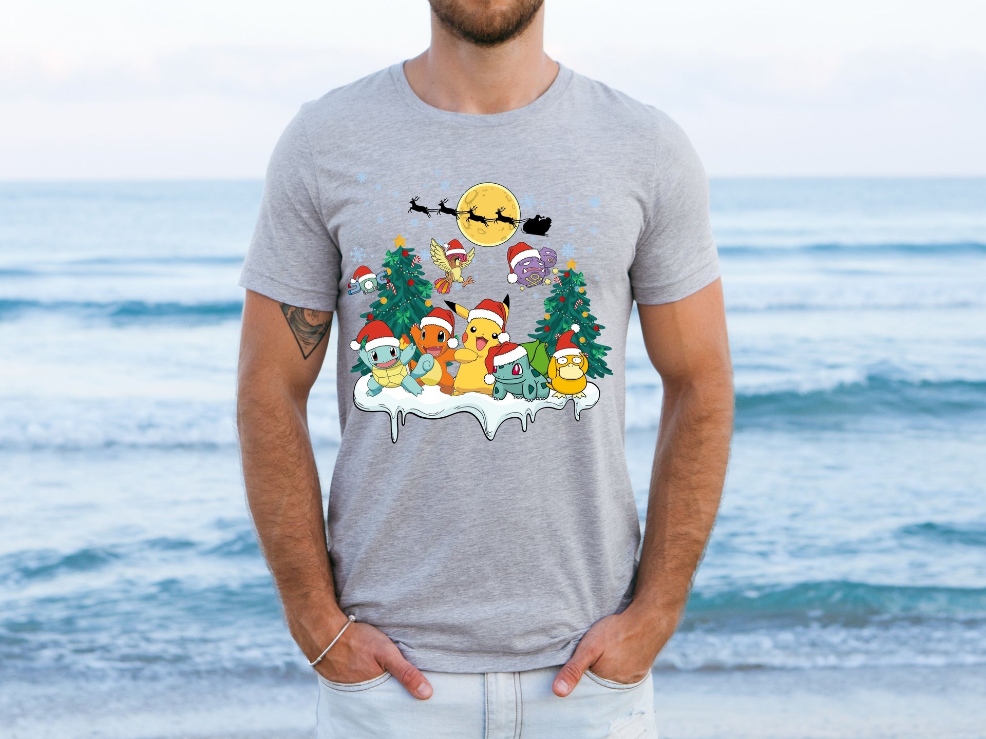 Pokémon Christmas T-Shirt | Pikachu Holiday Tee | Cute Retro Anime Christmas Shirt for Kids & Adults-7C065