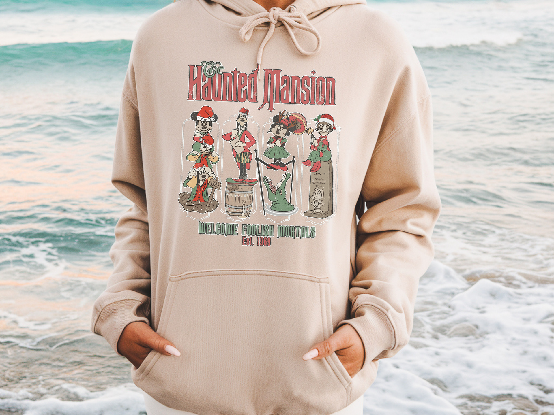 The Haunted Mansion Christmas Hoodie & Sweatshirt | Disney Style Holiday Crewneck | Welcome Foolish Mortals Christmas Outfit for Adults & Kids-7C007