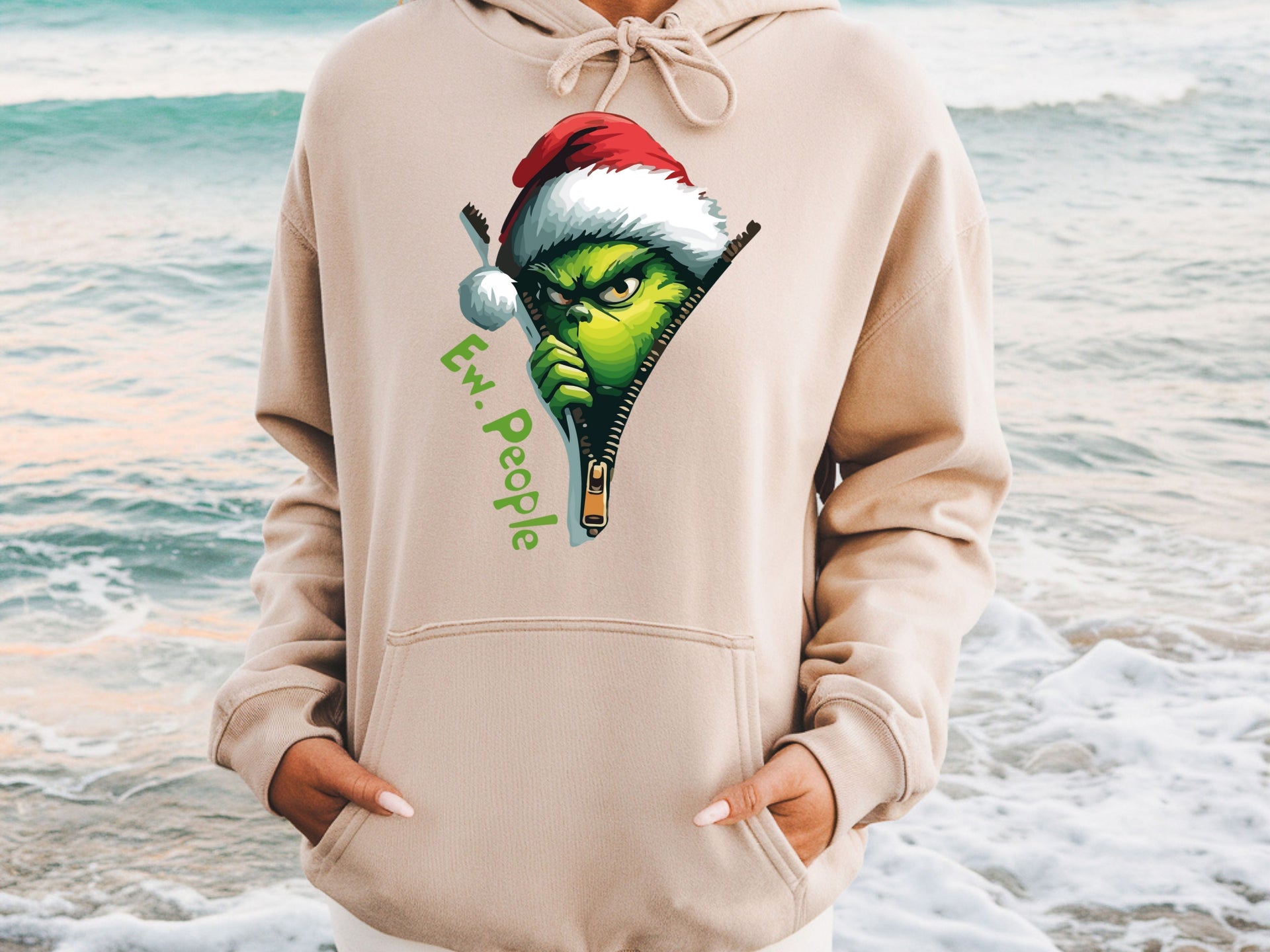 Ew People Christmas Hoodie & Sweatshirt | Funny Grinch Style Holiday Pullover | Anti-Social Christmas Outfit for Adults & Kids-7C041