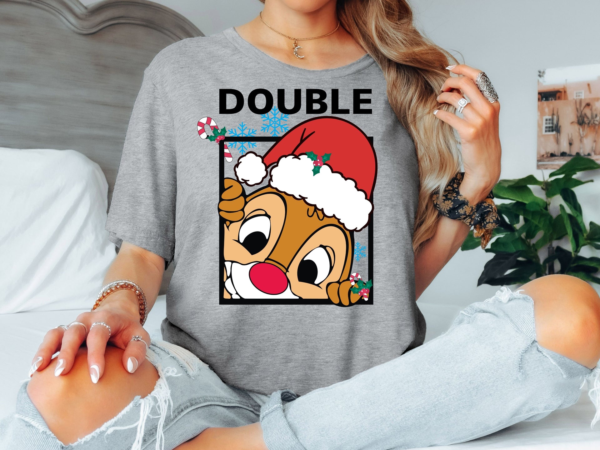 Christmas Chipmunk T-Shirt | Cute Holiday Cartoon Tee | Funny Santa Hat Peek Christmas Shirt-7C071
