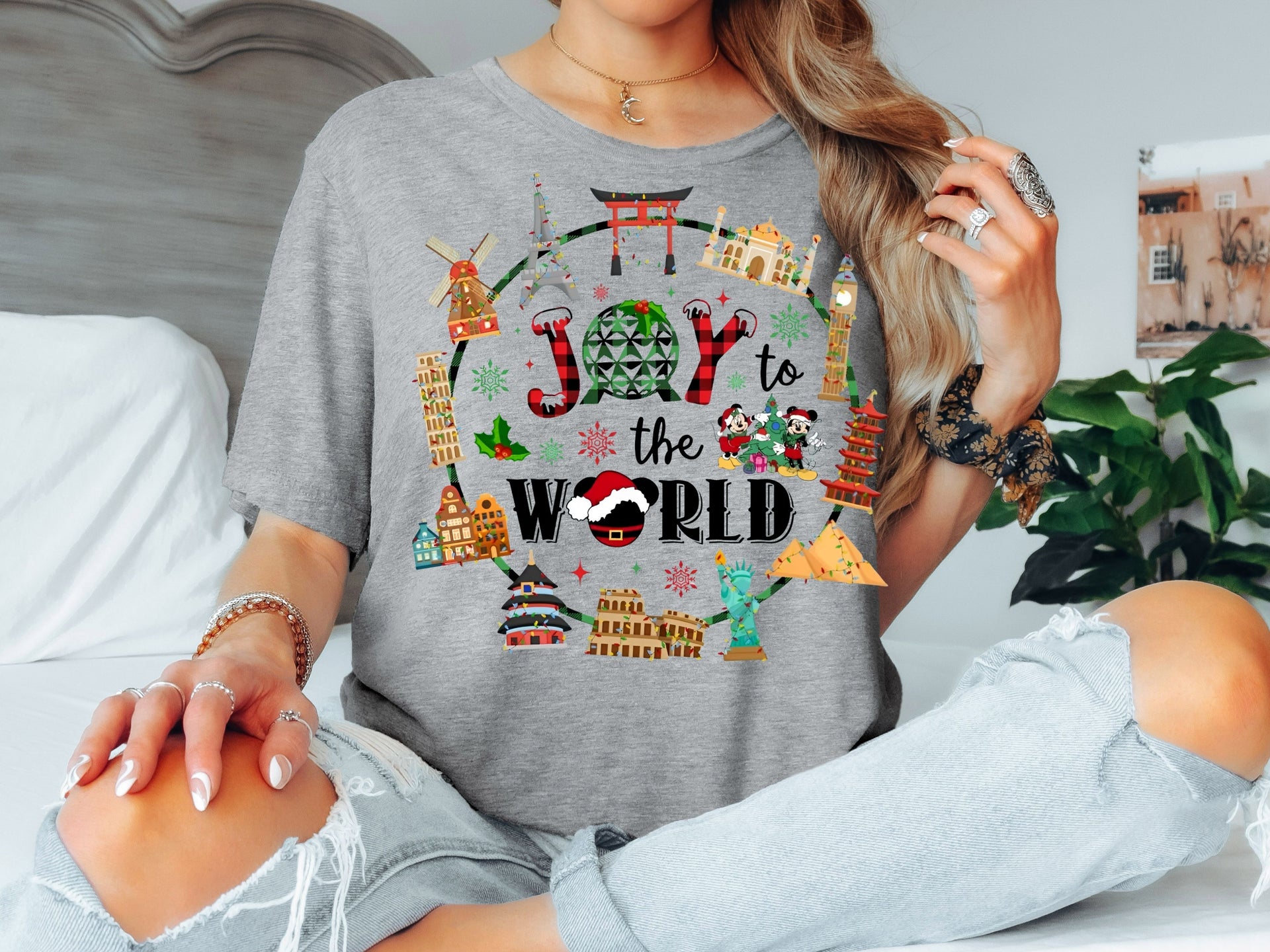 Joy to the World T-Shirt | Christmas Around the World Tee | Holiday Travel Theme Shirt for Adults & Kids-7C042