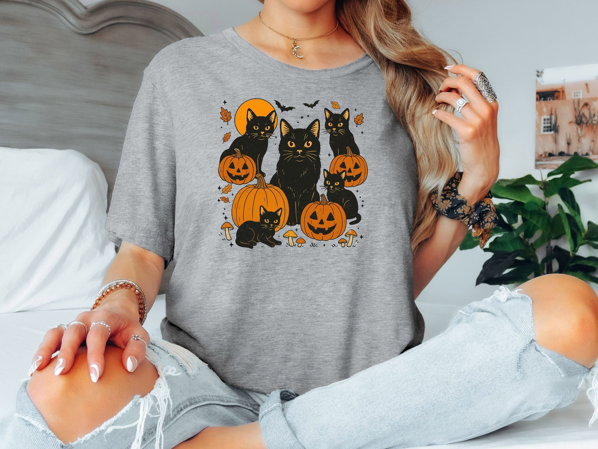 Black Cat Pumpkin Halloween Shirt | Unisex & Women Adult T-Shirt | Youth, Toddler, Baby Tee & Unisex Bodysuit | Cute Fall Cat Graphic Tee-70003