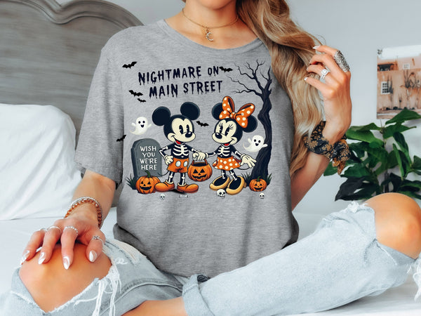 Nightmare on Main Street Halloween Shirt | Matching Mickey & Minnie T-Shirt | Adult Unisex, Women, Youth, Toddler, Baby Bodysuit | Family Halloween Outfit-70051