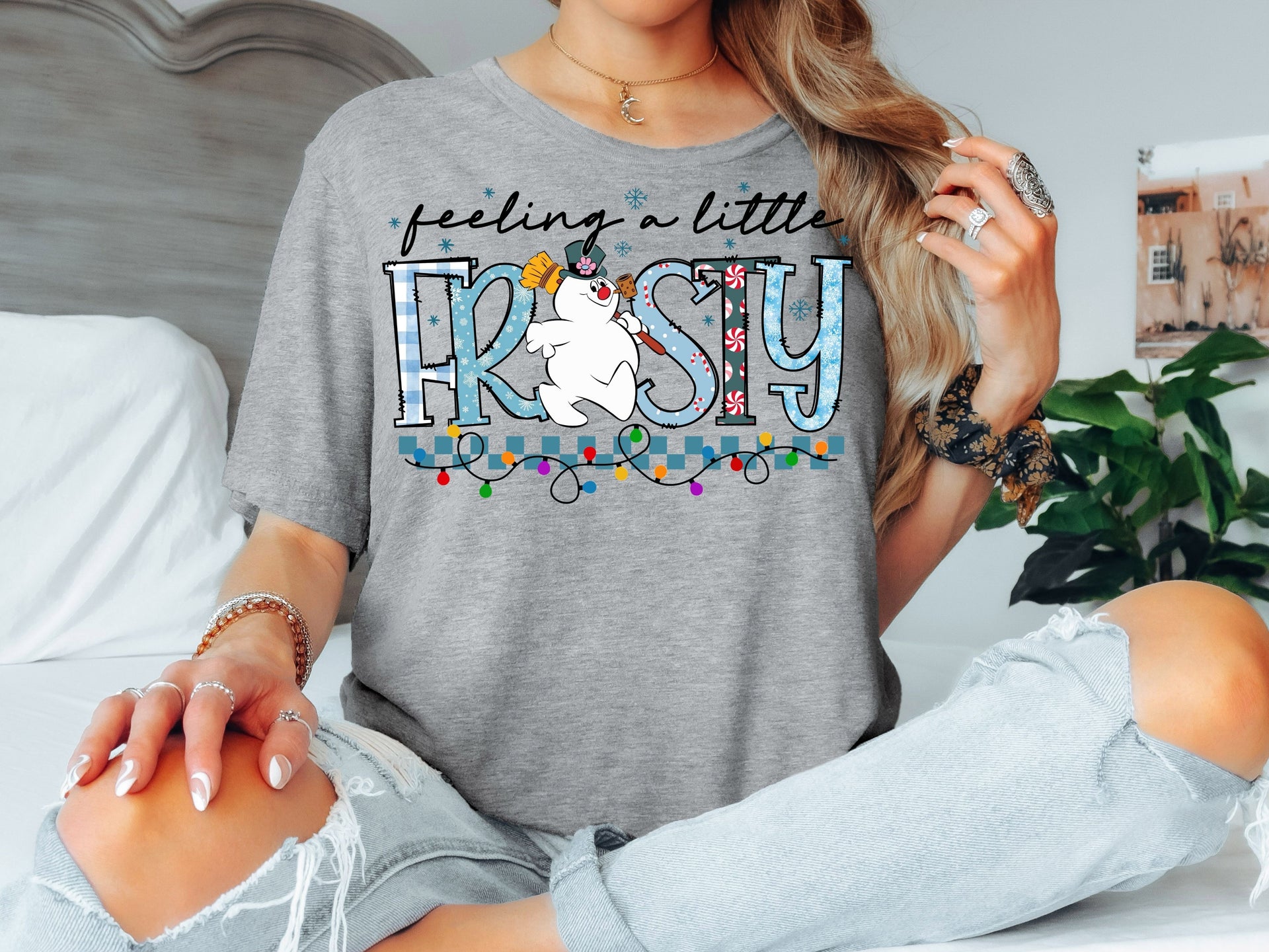 Feeling a Little Frosty T-Shirt | Cute Snowman Christmas Tee | Funny Holiday Winter Shirt for Adults & Kids-7C032