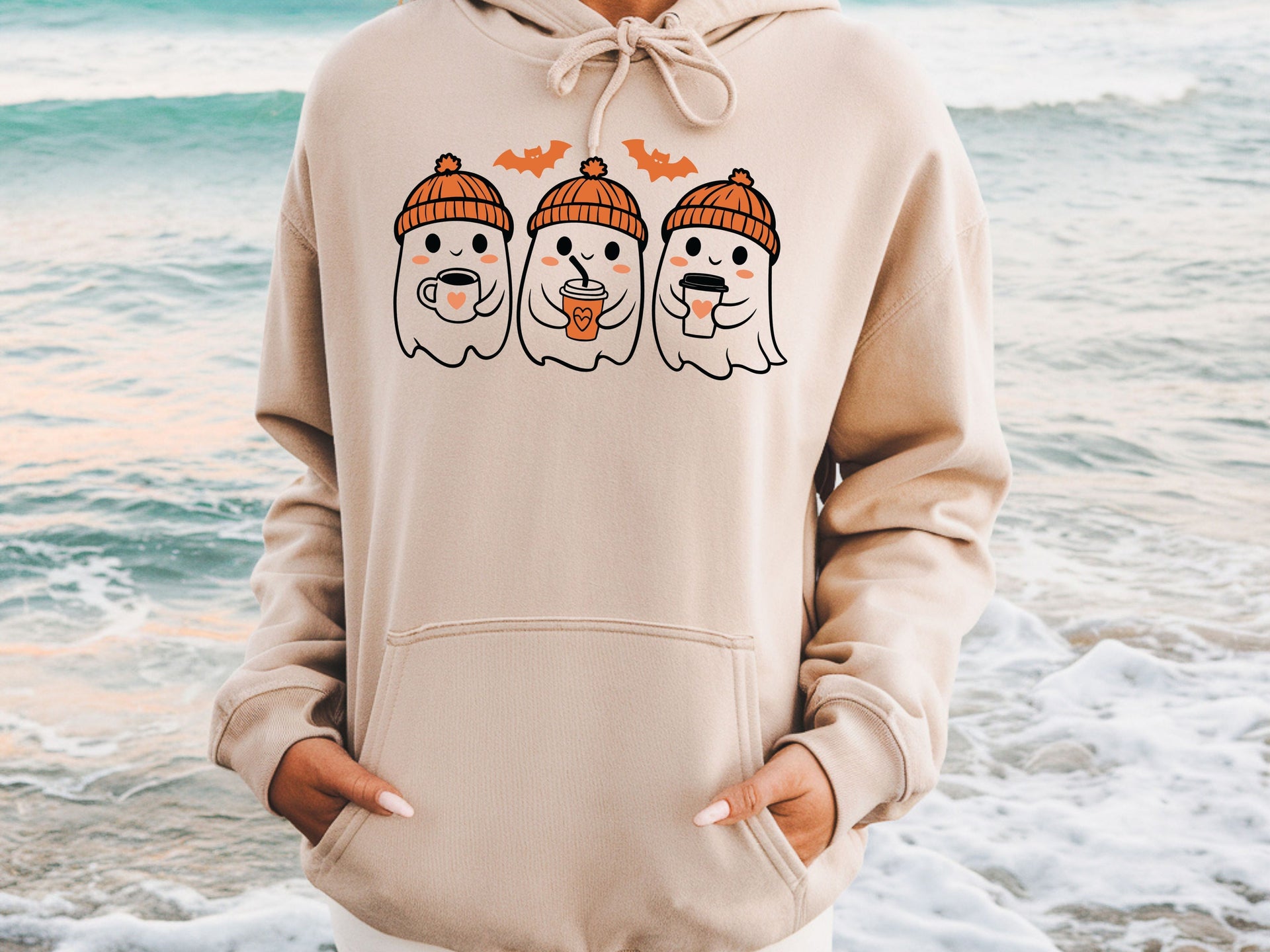 Cute Ghost Coffee Halloween Sweatshirt & Hoodie | Unisex Adult, Youth, Toddler Sizes | Cozy Fall Spooky Season Pullover | Ghost Lover Gift-70016