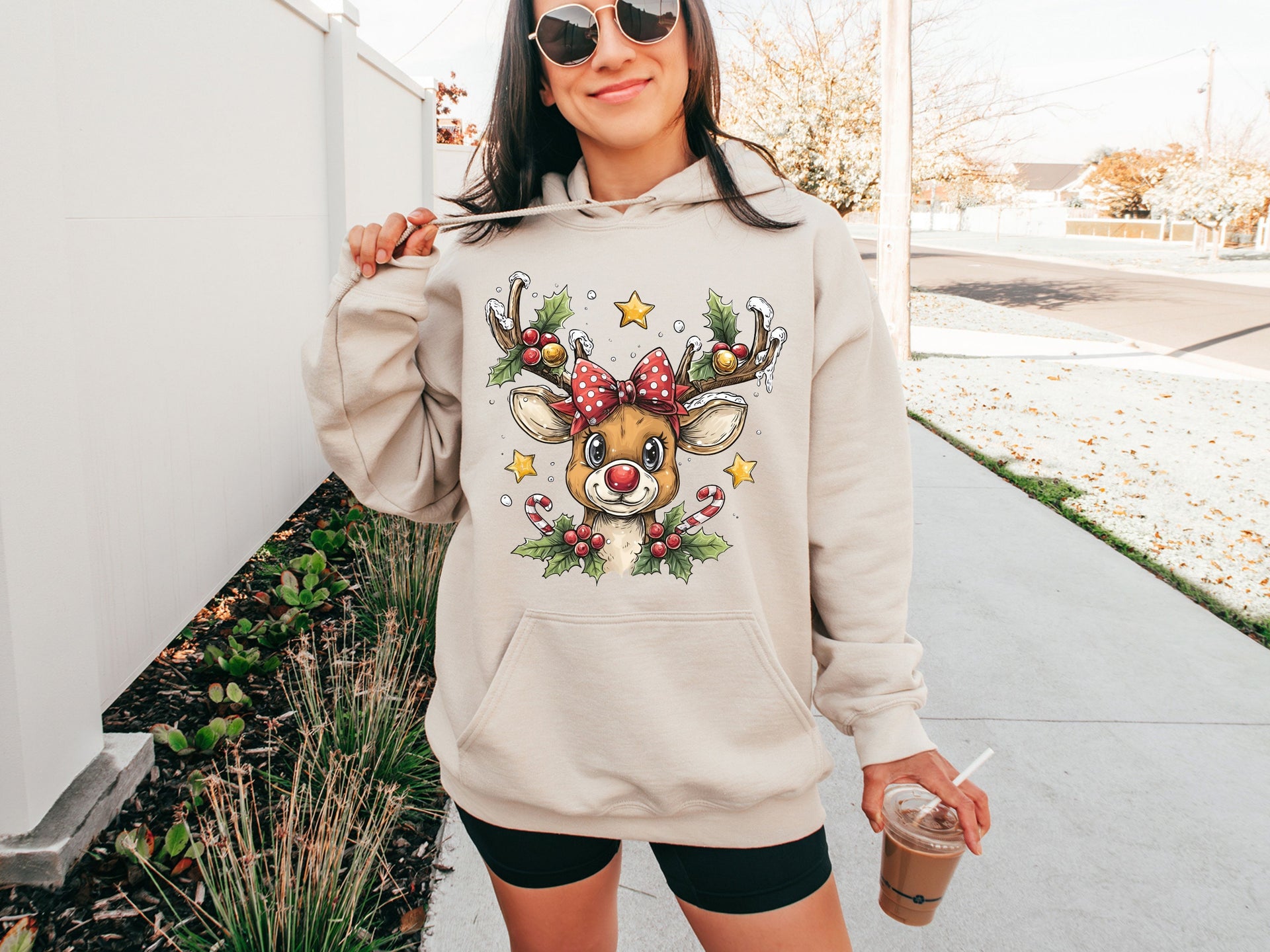 Cute Christmas Reindeer Hoodie & Sweatshirt | Rudolph Style Holiday Pullover | Festive Family Christmas Outfit for Adults & Kids-7C039