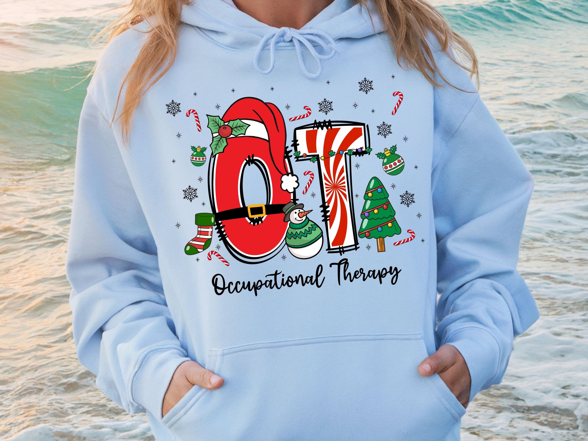 Christmas OT Hoodie & Sweatshirt | Cute Occupational Therapist Holiday Pullover | Festive Santa Tree Candy Design-7C057