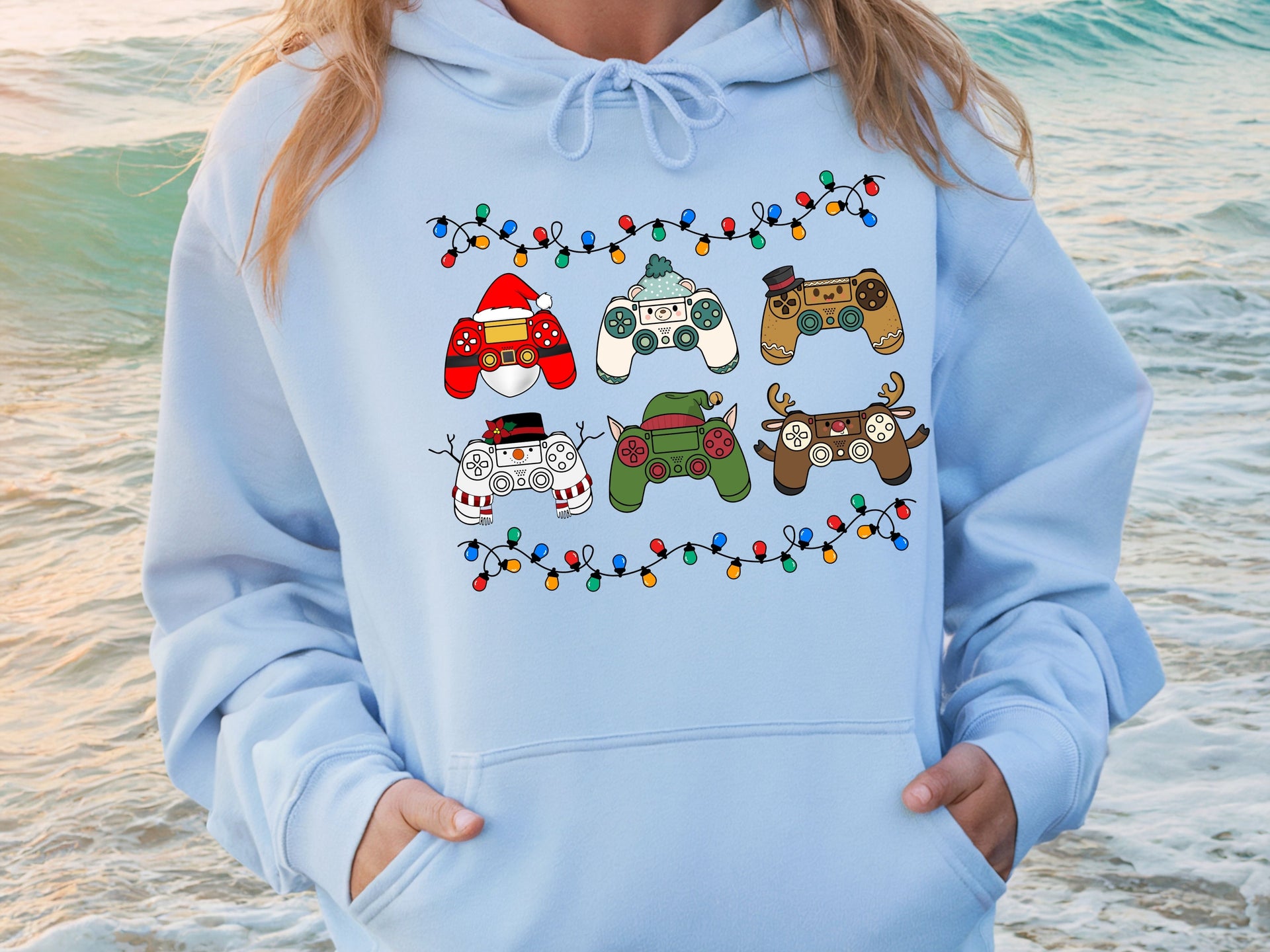 Gamer Christmas Hoodie & Sweatshirt | Funny Holiday Gaming Pullover | Santa Reindeer Elf Controller Design-7C051