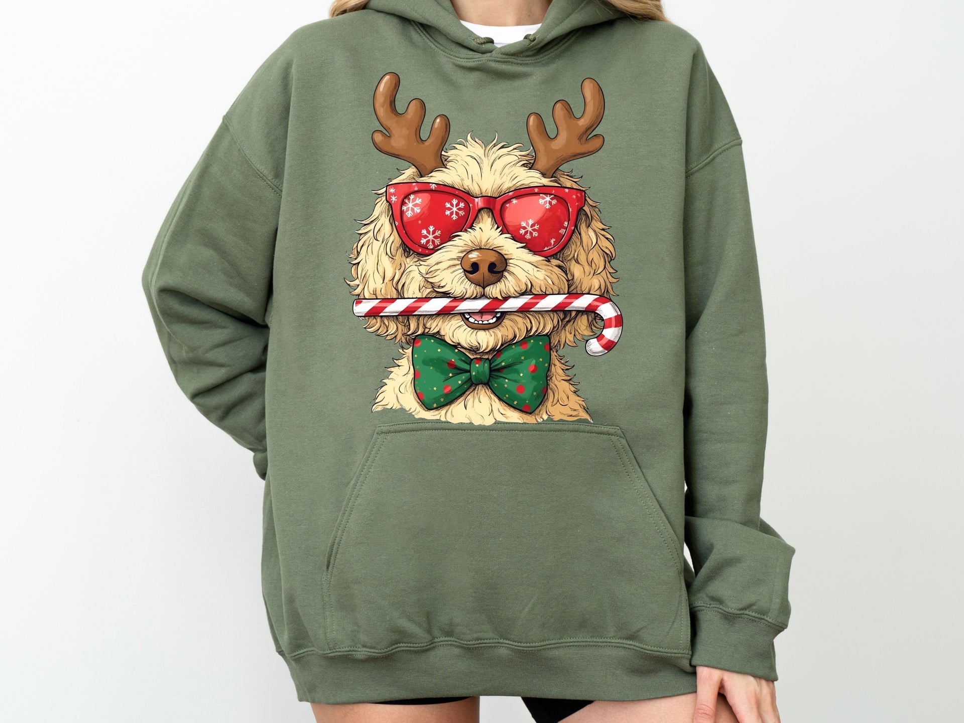 Cool Christmas Dog Hoodie & Sweatshirt | Funny Holiday Puppy Pullover | Retro Candy Cane Dog Lover Gift-7C068