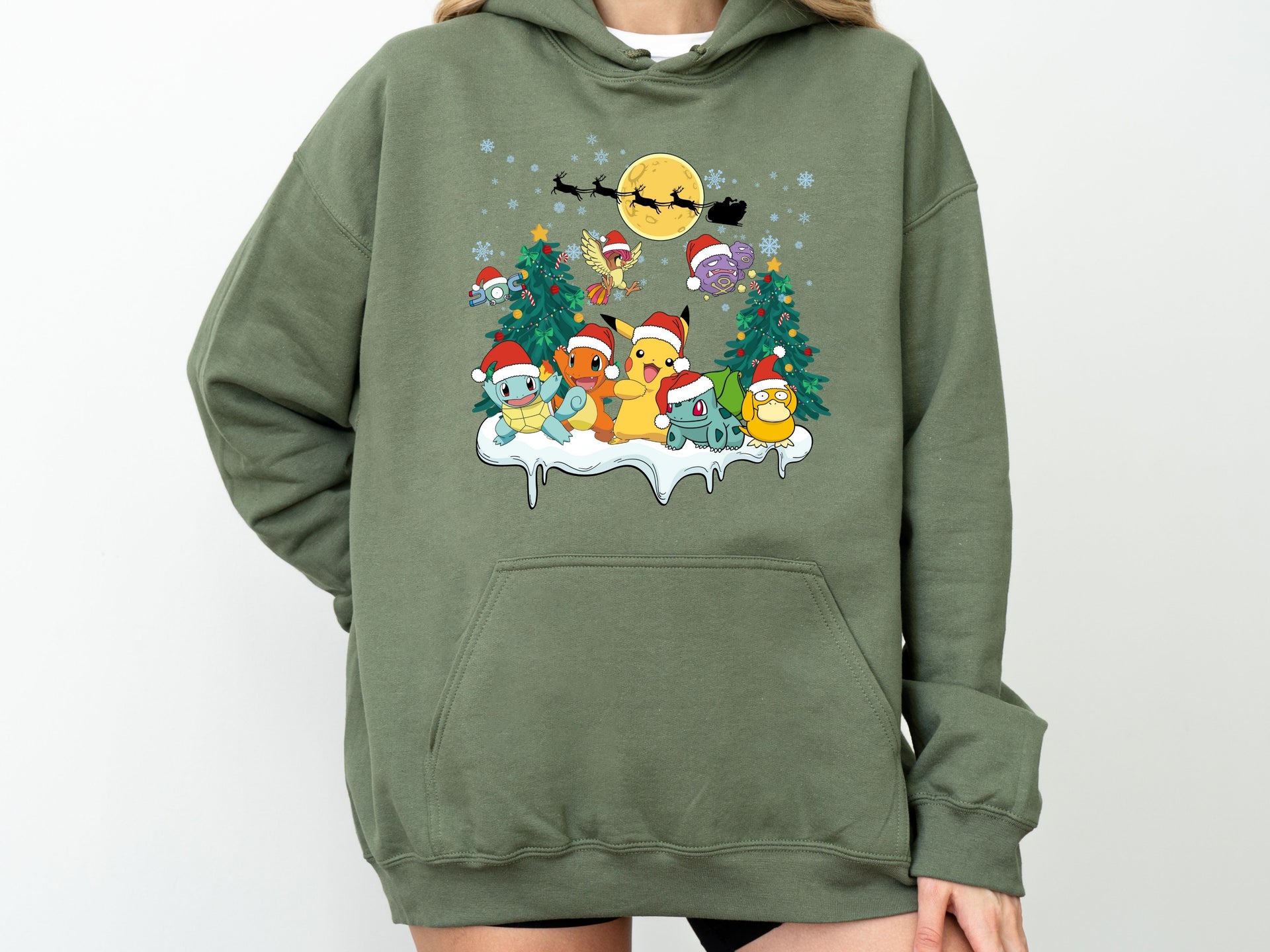 Cute Pokémon Christmas Hoodie & Sweatshirt | Pikachu Holiday Pullover | Kawaii Retro Anime Christmas Design-7C065