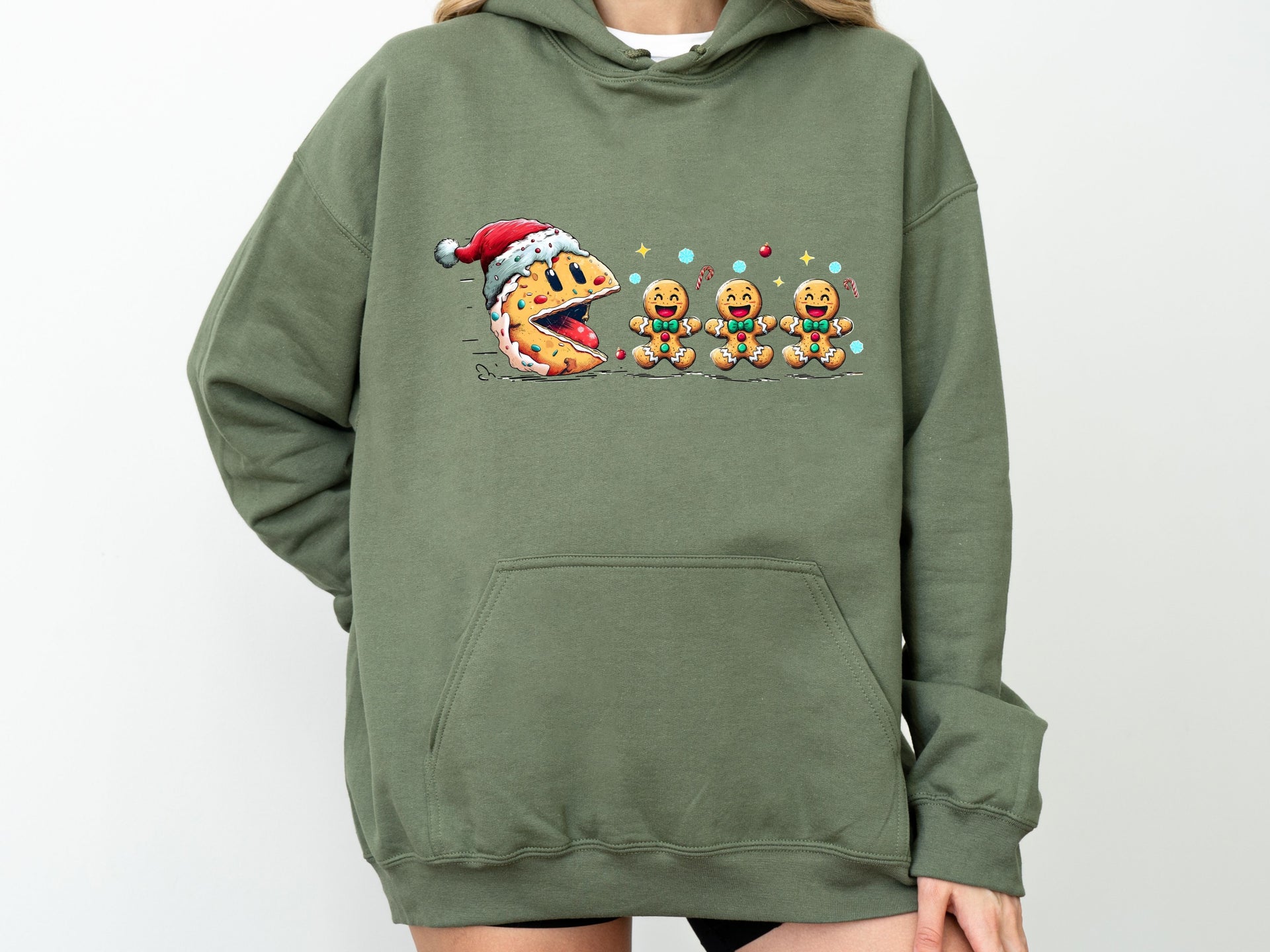 Funny Christmas Cookie Hoodie & Sweatshirt | Pac-Man Gingerbread Holiday Pullover | Cute Gamer Christmas Gift-7C069