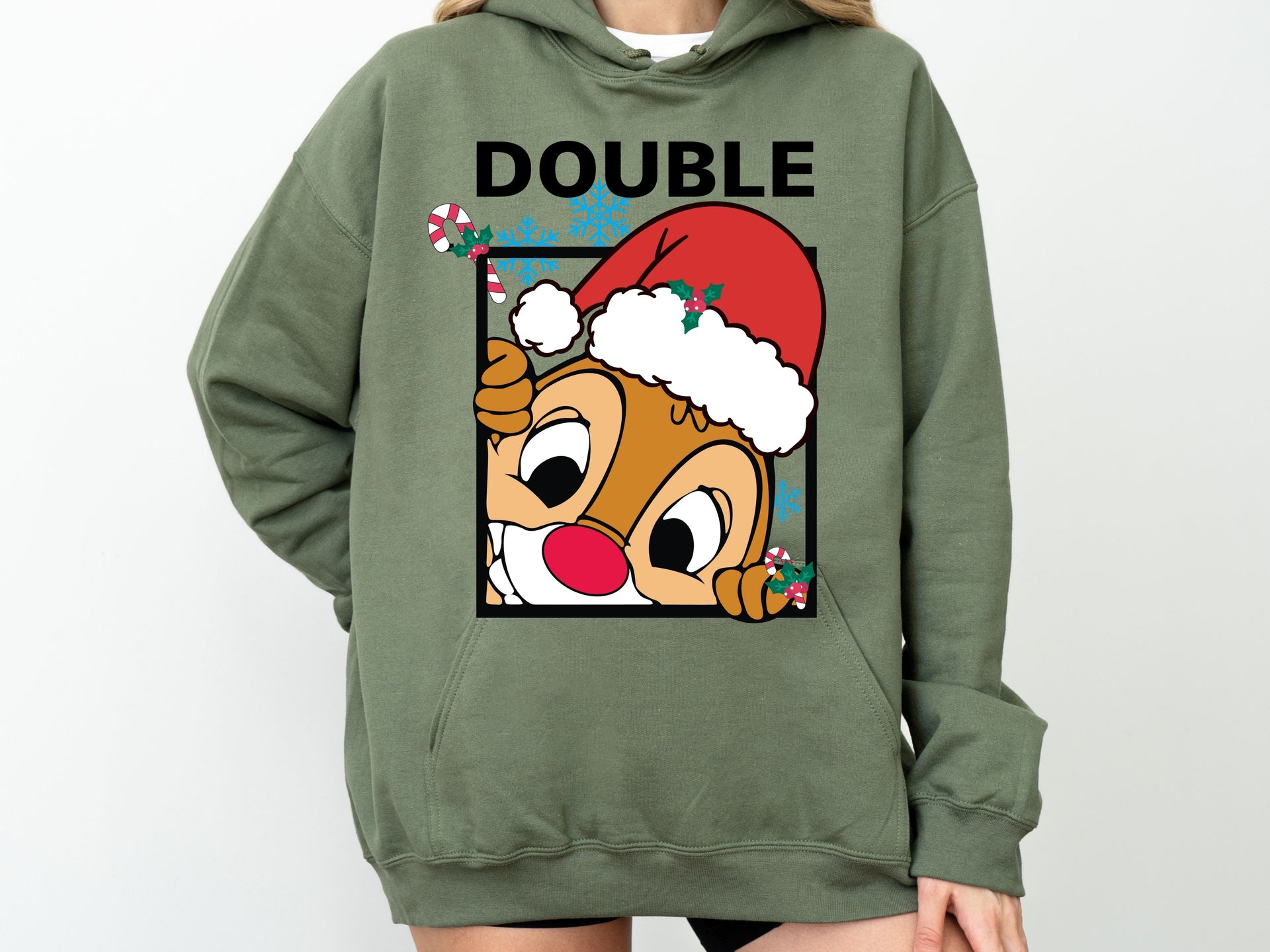Cute Christmas Chipmunk Hoodie & Sweatshirt | Funny Holiday Cartoon Pullover | Adorable Peek Christmas Design-7C071