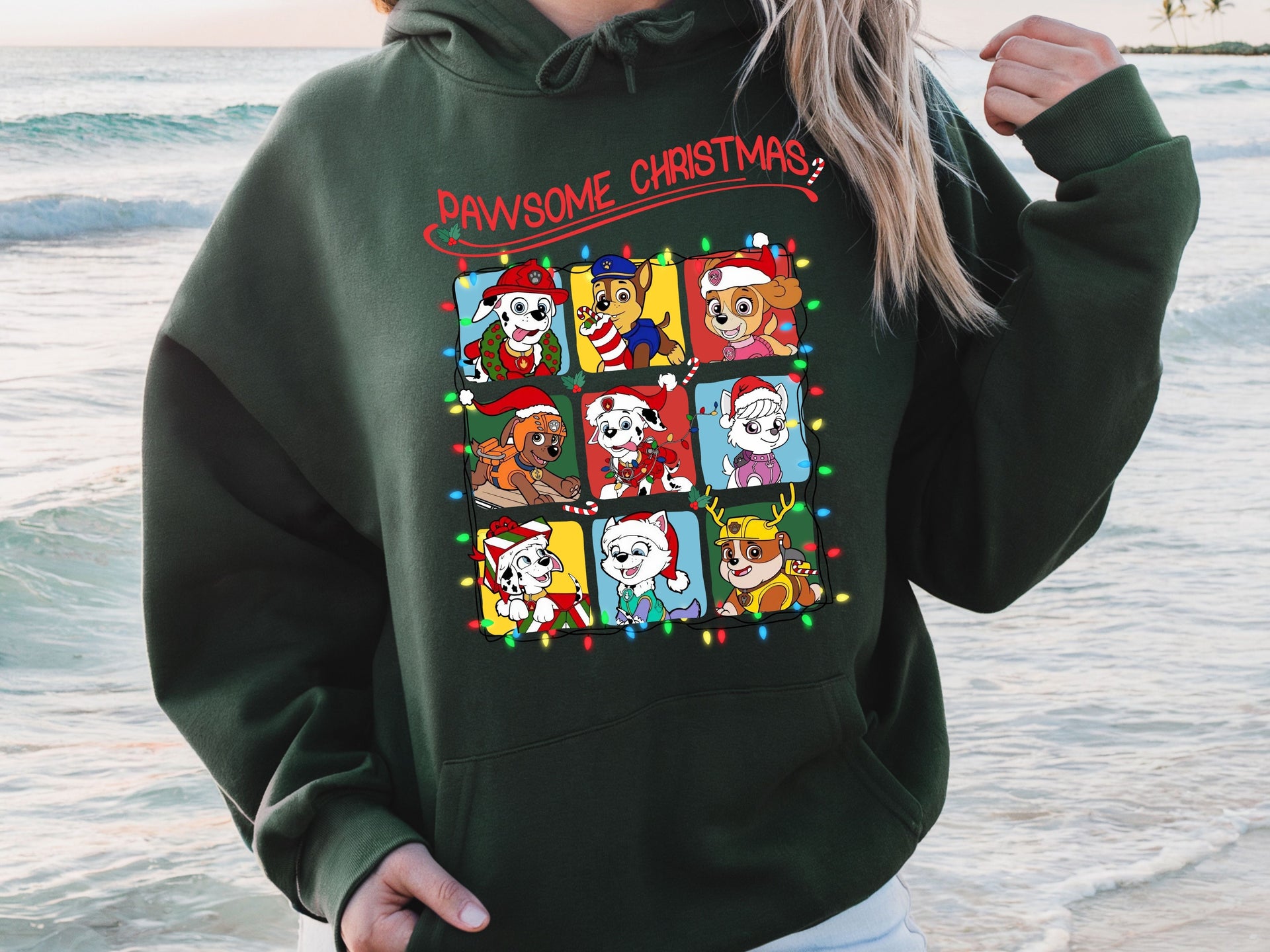 Pawsome Christmas Hoodie & Sweatshirt | Cute Dog Cartoon Holiday Pullover | Kids Christmas Outfit-7C054