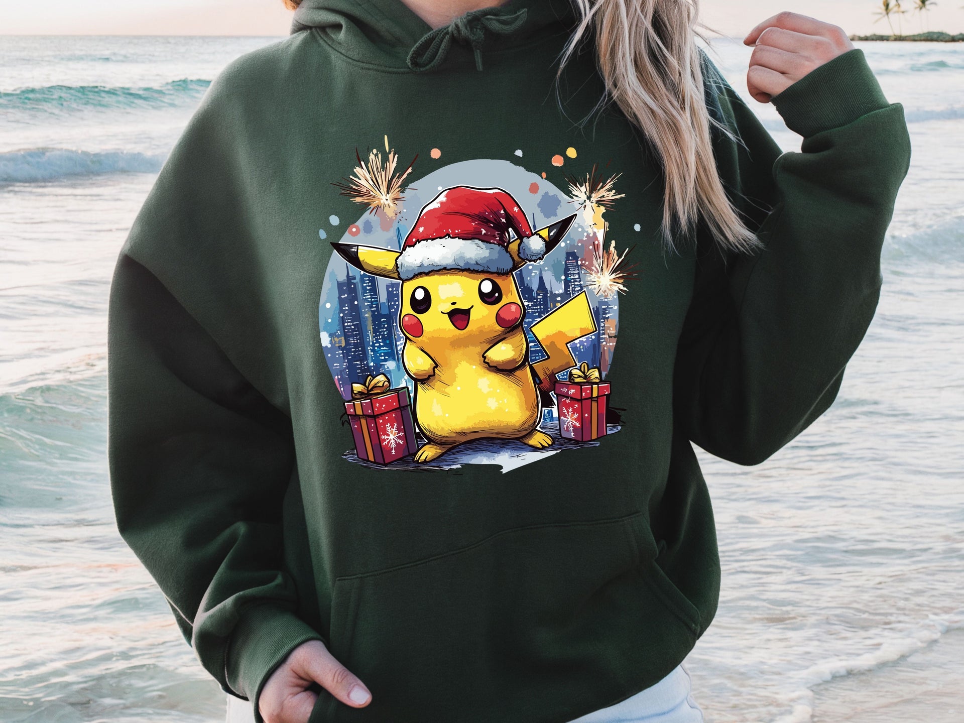 Christmas Pikachu Hoodie & Sweatshirt | Holiday Anime Pullover | Cute Pokémon Christmas Gift Design-7C066