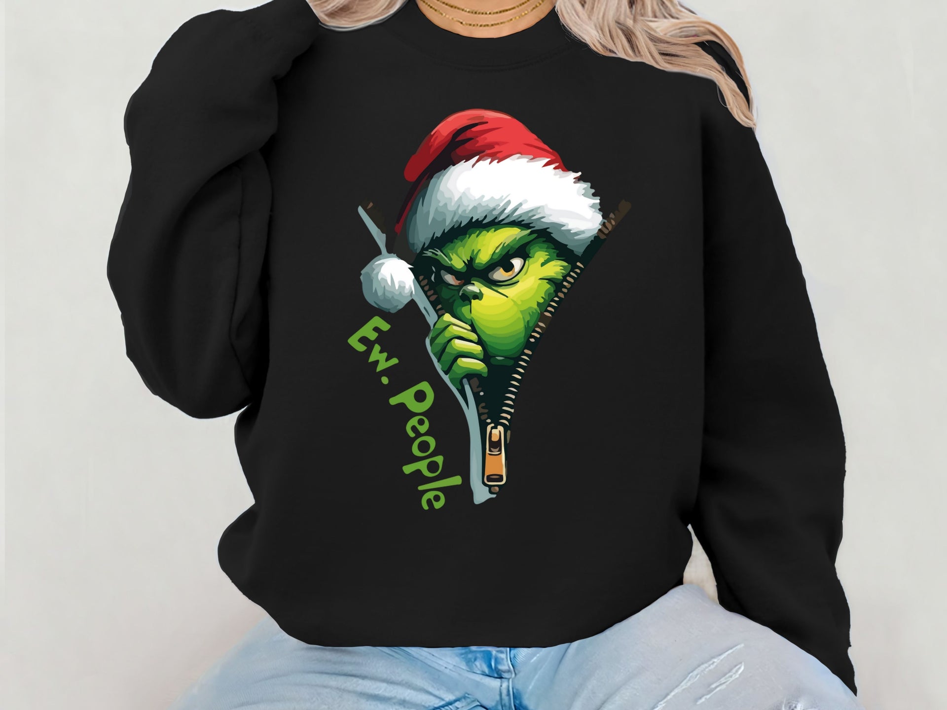 Ew People Christmas Hoodie & Sweatshirt | Funny Grinch Style Holiday Pullover | Anti-Social Christmas Outfit for Adults & Kids-7C041