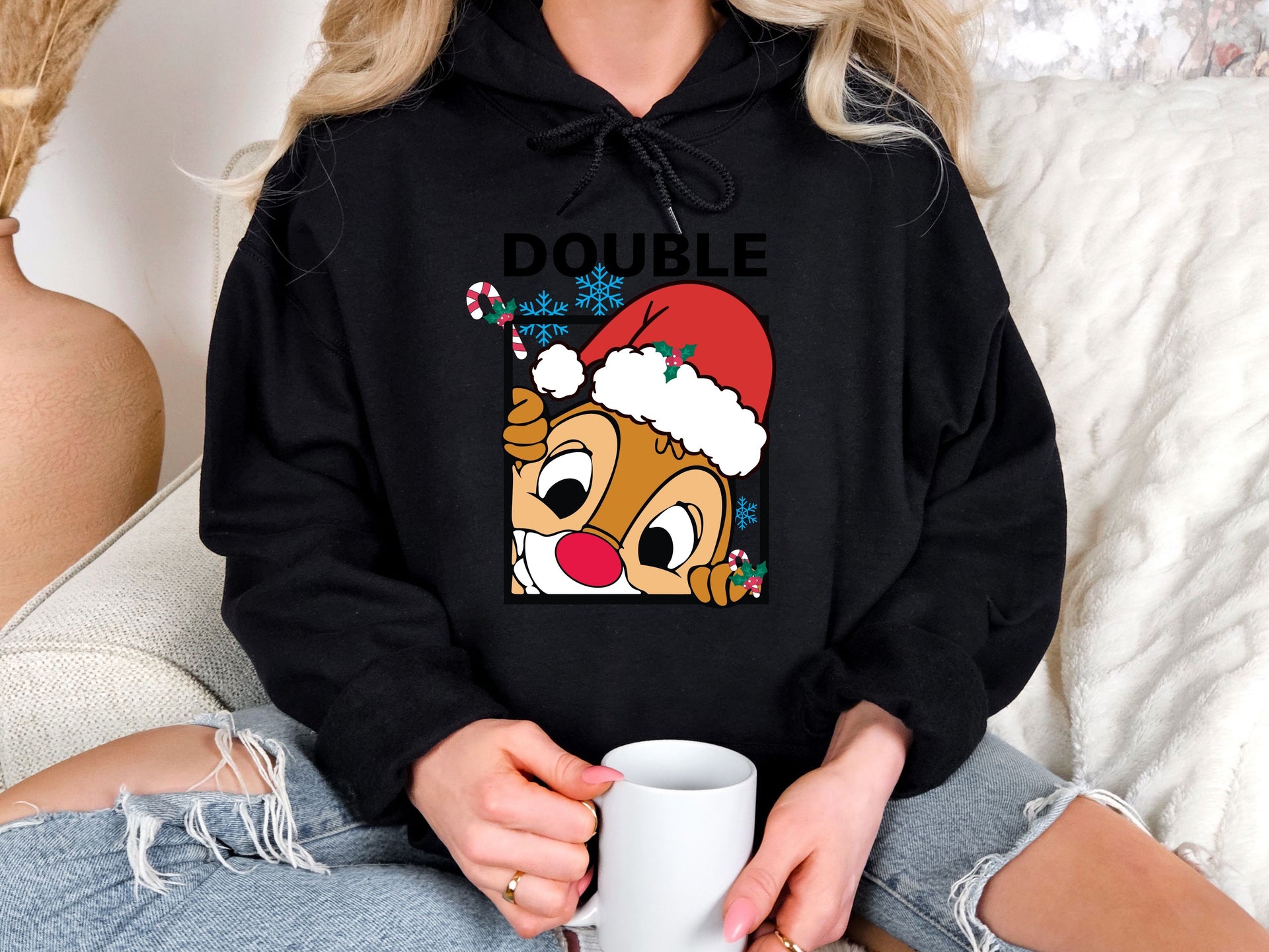 Cute Christmas Chipmunk Hoodie & Sweatshirt | Funny Holiday Cartoon Pullover | Adorable Peek Christmas Design-7C071
