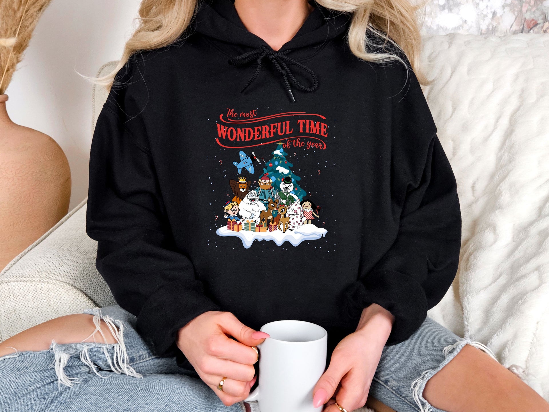 Classic Christmas Cartoon Hoodie & Sweatshirt | The Most Wonderful Time Holiday Pullover | Cute Rudolph Winter Design-7C059