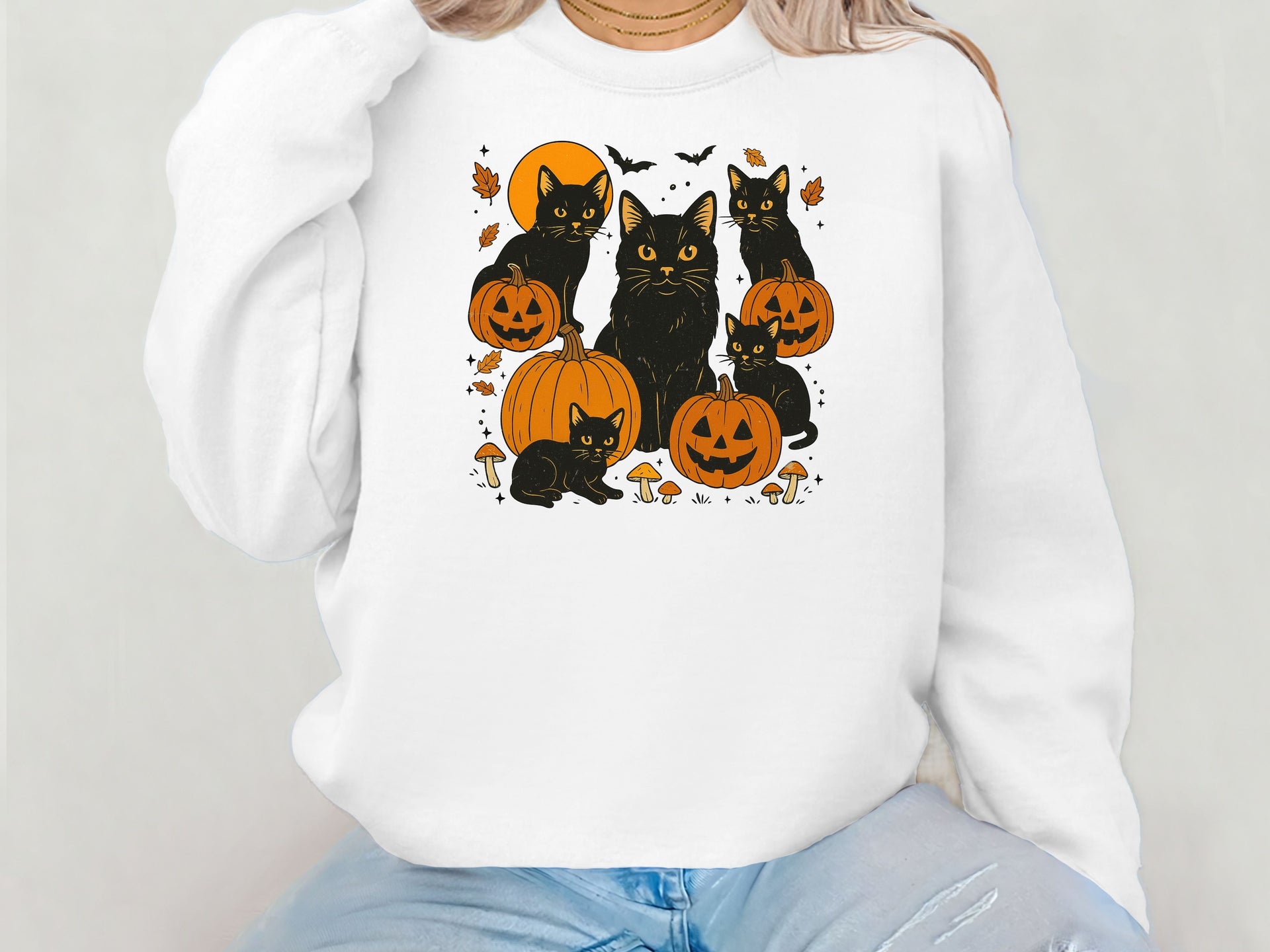 Black Cat Pumpkin Halloween Sweatshirt & Hoodie | Unisex Adult, Youth, Toddler Sizes | Fall Cat Graphic | Cozy Spooky Season Gift-70003