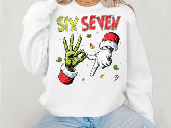 Six Seven Christmas Hoodie & Sweatshirt | Funny Grinch Santa Hands Pullover | Cool Holiday Outfit for Adults & Kids-7C038