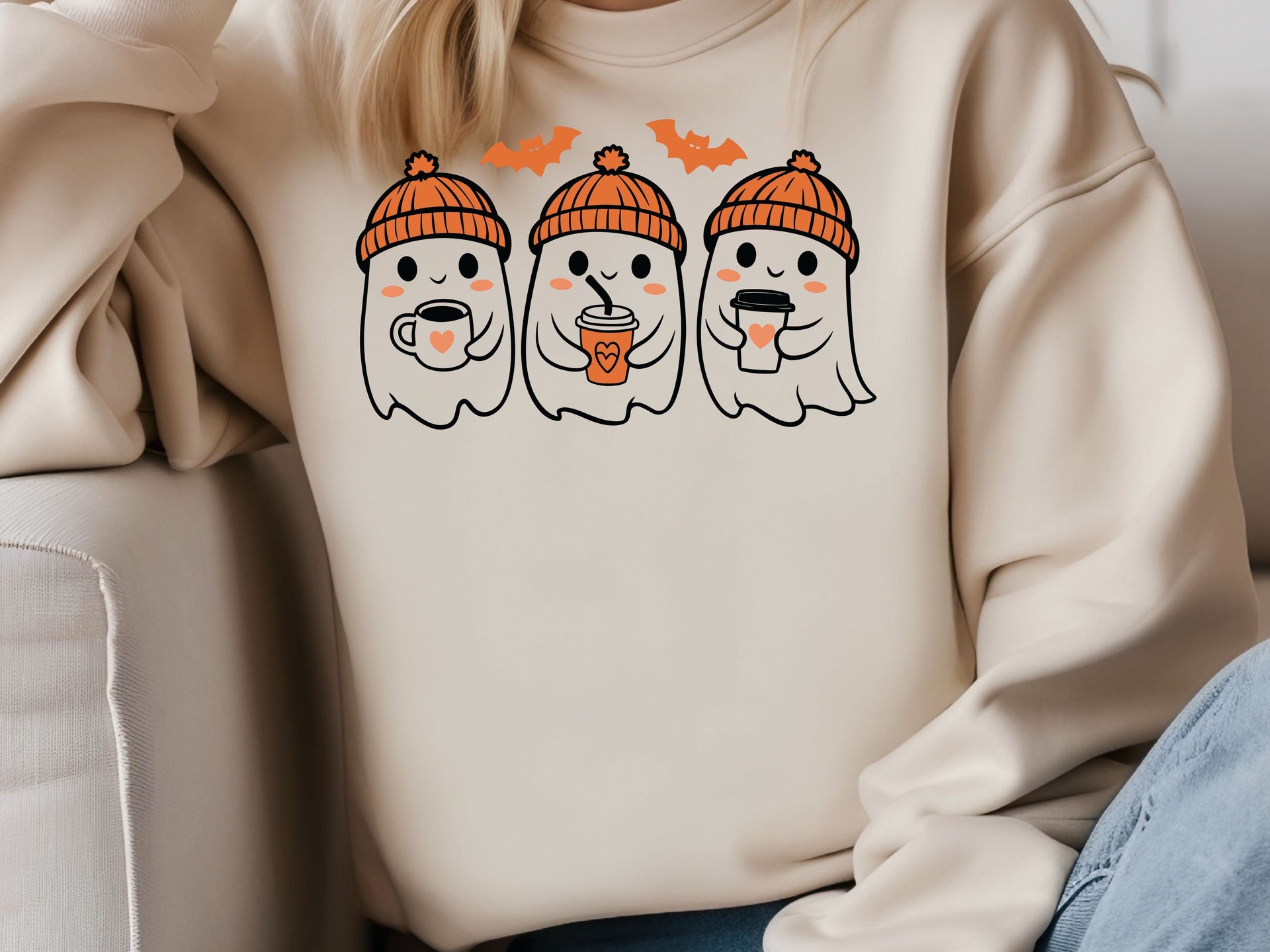 Cute Ghost Coffee Halloween Sweatshirt & Hoodie | Unisex Adult, Youth, Toddler Sizes | Cozy Fall Spooky Season Pullover | Ghost Lover Gift-70016