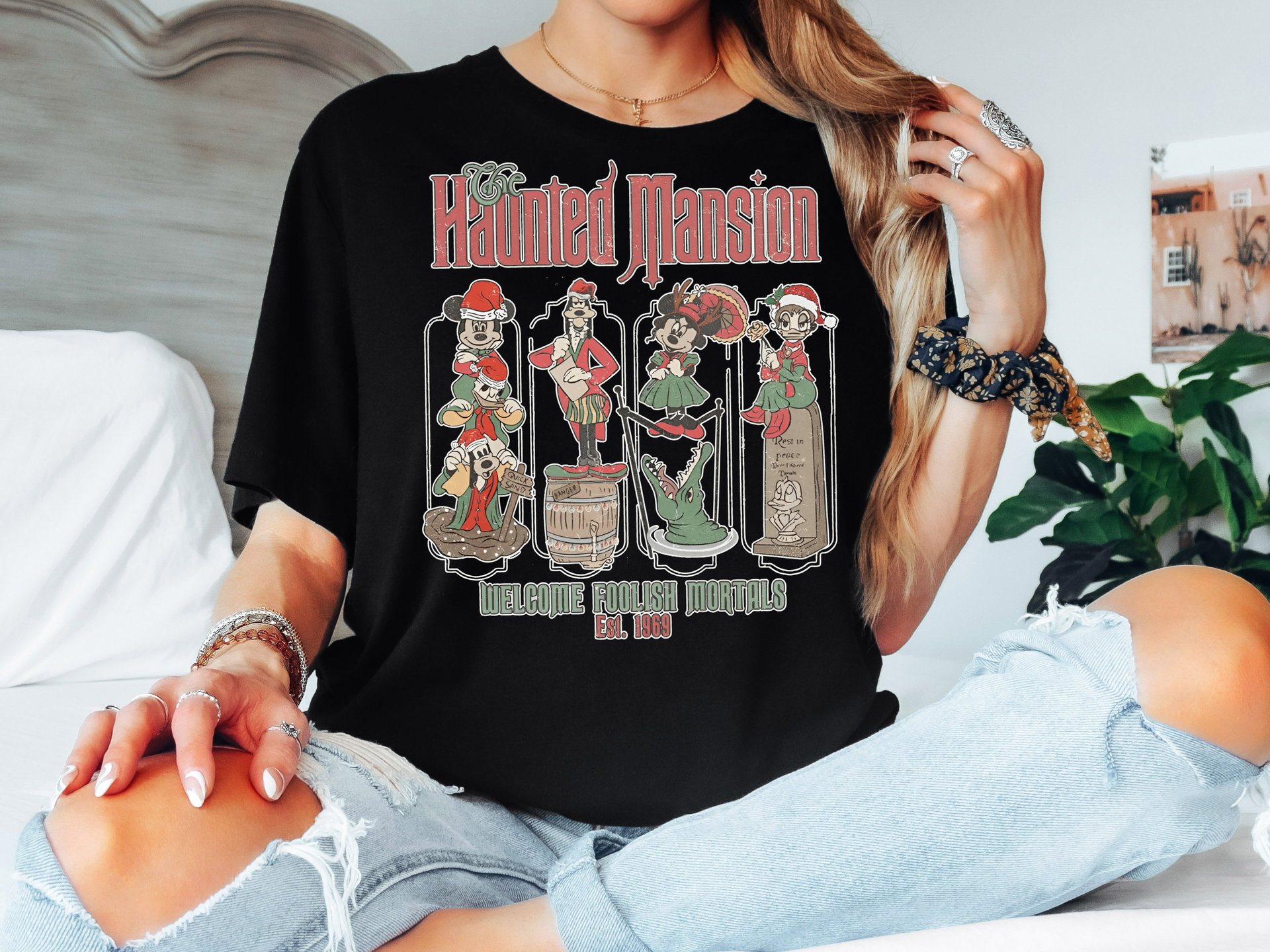 The Haunted Mansion Christmas T-Shirt | Disney Style Holiday Tee | Welcome Foolish Mortals Spooky Christmas Shirt for Adults & Kids-7C0007