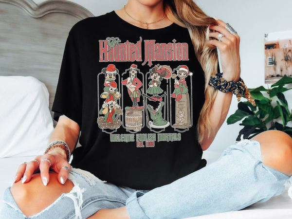 The Haunted Mansion Christmas T-Shirt | Disney Style Holiday Tee | Welcome Foolish Mortals Spooky Christmas Shirt for Adults & Kids-7C0007