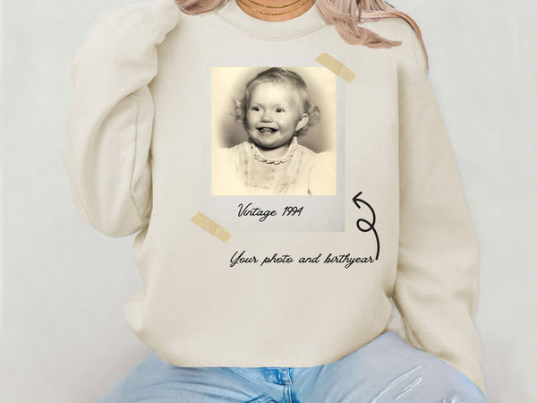 Vintage Baby Photo Sweatshirt & Hoodie | Custom Polaroid Style Pullover | Unisex Adult, Youth, Toddler Sizes | Personalized Family Gift | Retro Photo Outfit-HK002