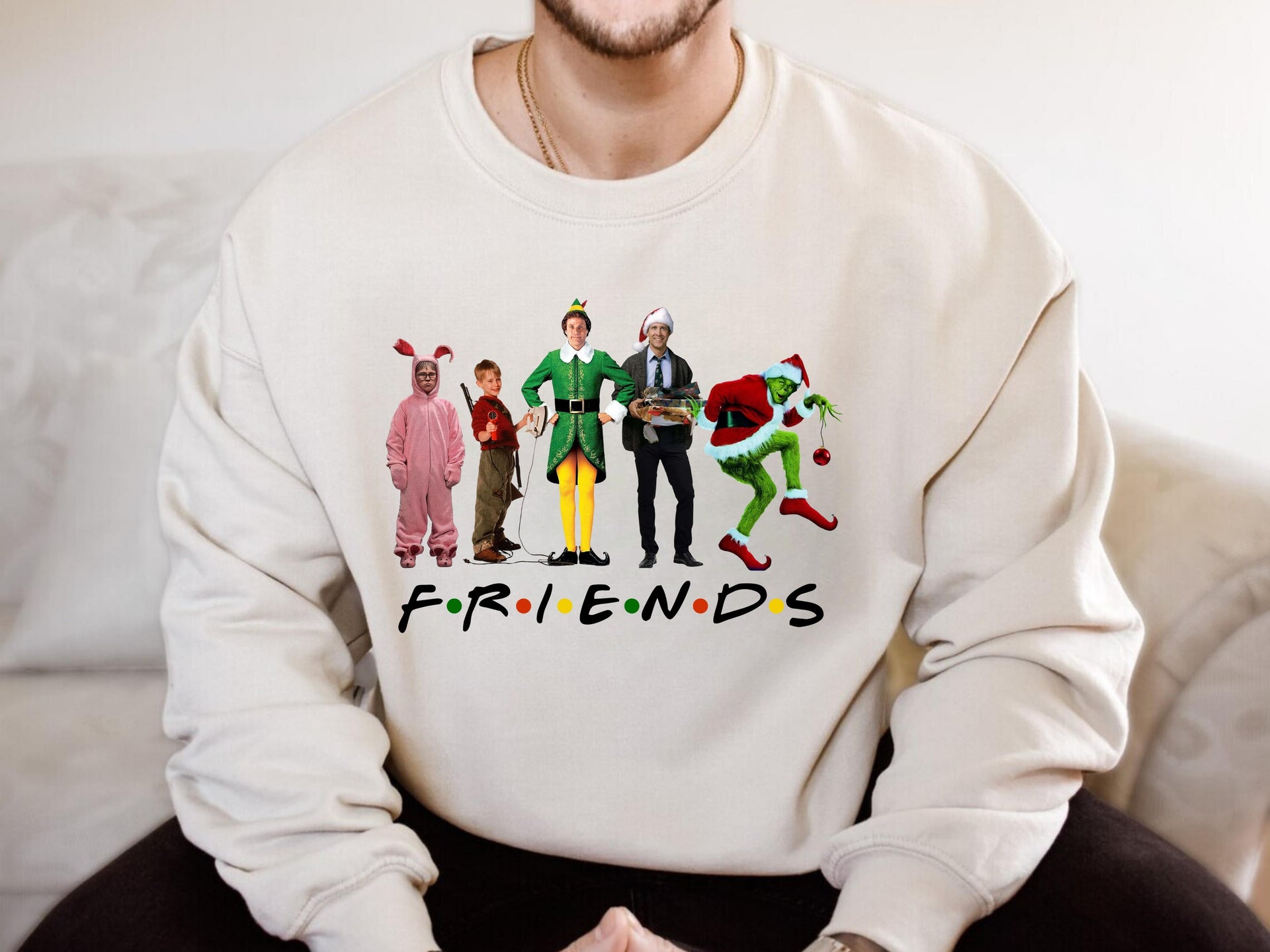 Christmas Movie Characters T-Shirt | Funny Holiday Tee | Classic Xmas Film Icons Design Shirt-7C058