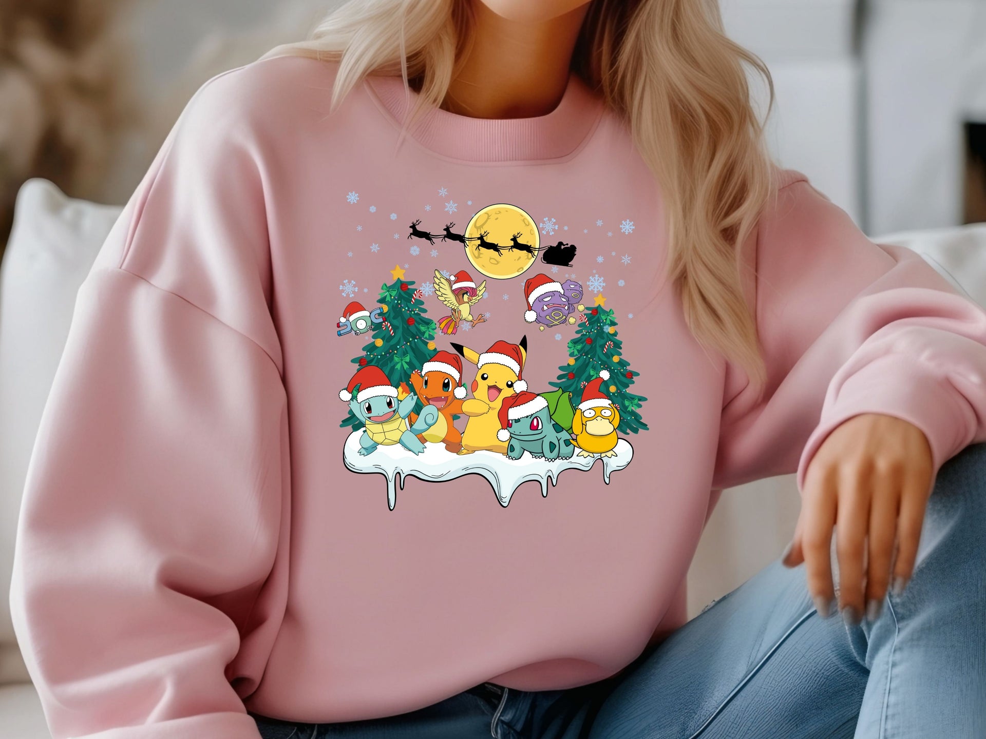 Cute Pokémon Christmas Hoodie & Sweatshirt | Pikachu Holiday Pullover | Kawaii Retro Anime Christmas Design-7C065