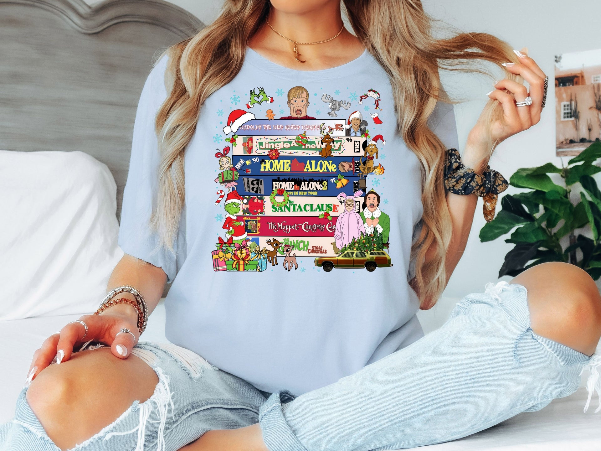 Christmas Movie Stack T-Shirt | Classic Holiday Movie Night Tee | Funny Christmas Shirt for Adults & Kids-7C030