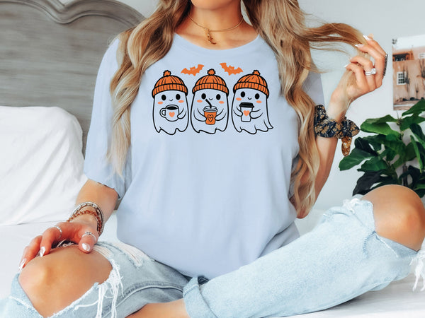 Cute Ghost Coffee Halloween Shirt | Unisex & Women Adult T-Shirt | Youth, Toddler, Baby Tee & Unisex Bodysuit | Fall Spooky Season Graphic Tee-70016