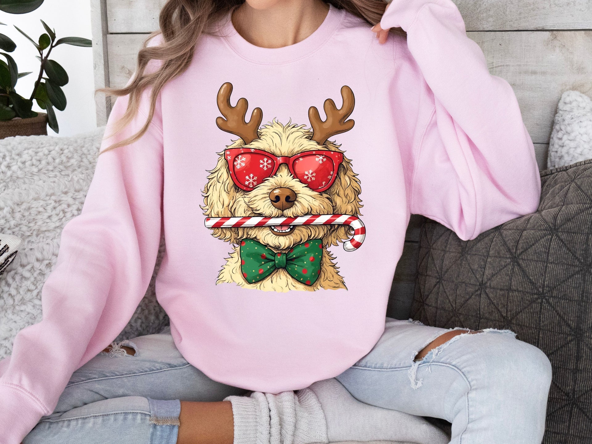 Cool Christmas Dog Hoodie & Sweatshirt | Funny Holiday Puppy Pullover | Retro Candy Cane Dog Lover Gift-7C068