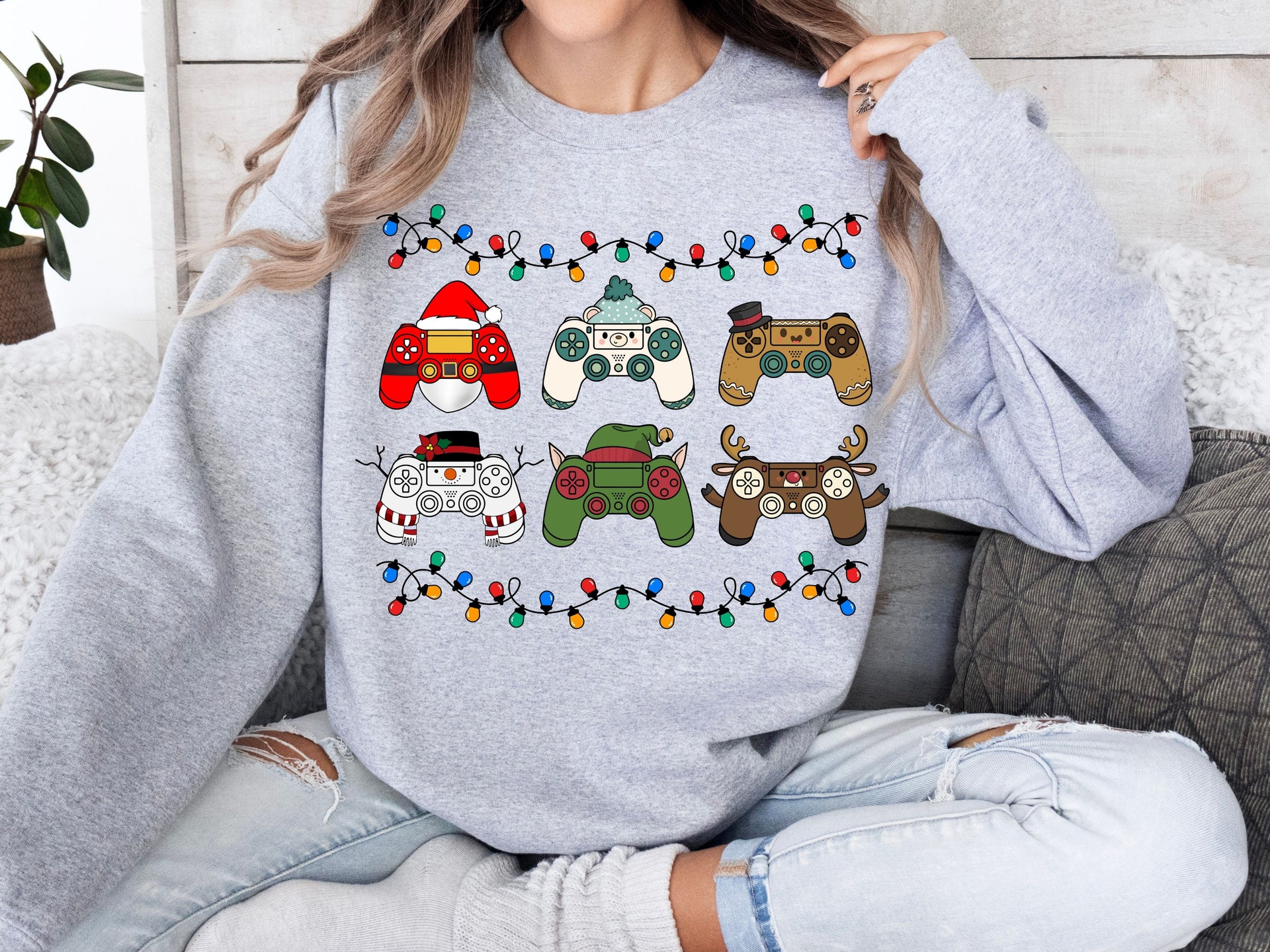 Gamer Christmas Hoodie & Sweatshirt | Funny Holiday Gaming Pullover | Santa Reindeer Elf Controller Design-7C051