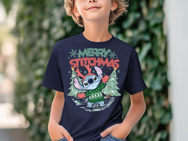 Merry Stitchmas T-Shirt | Cute Christmas Stitch Tee | Funny Holiday Shirt for Adults & Kids-7C027