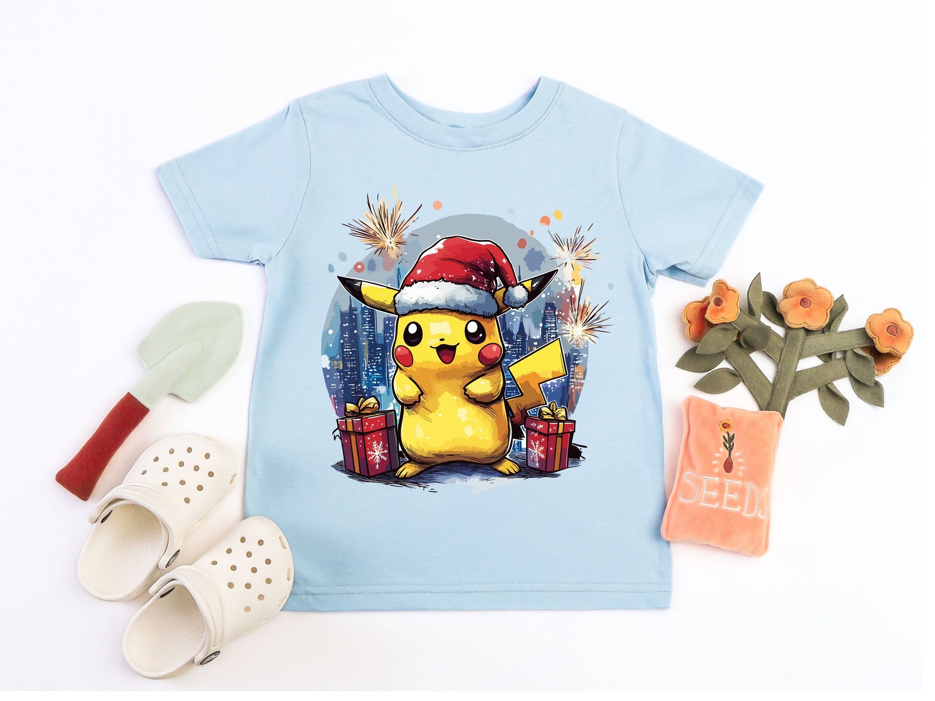 Pikachu Christmas T-Shirt | Cute Holiday Anime Tee | Pokémon Santa Hat Christmas Shirt-7C066