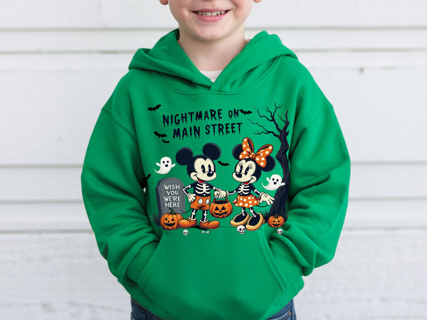 Nightmare on Main Street Halloween Sweatshirt Hoodie | Matching Mickey & Minnie Halloween Pullover | Adult Unisex, Youth, Toddler | Family Halloween Outfit-70051