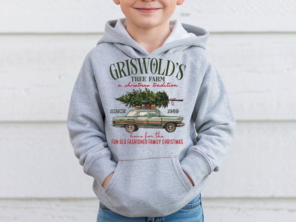 Griswold’s Tree Farm Hoodie & Sweatshirt | Vintage Christmas Vacation Pullover | Fun Old Fashioned Family Christmas Outfit-7C031