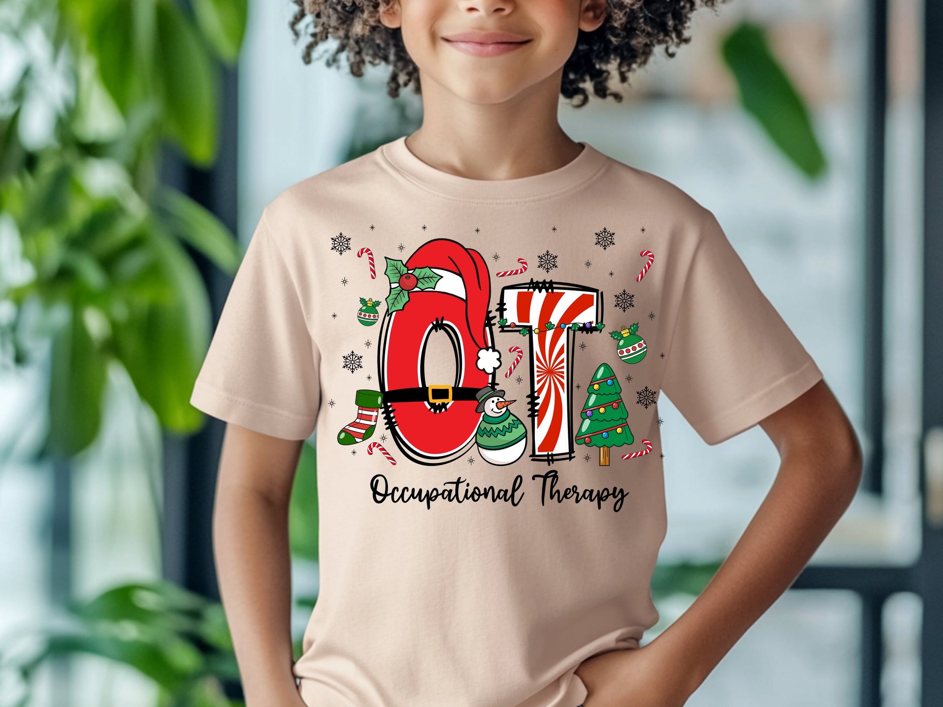 Christmas OT T-Shirt | Occupational Therapist Holiday Tee | Cute Festive Santa Tree Candy Design Shirt-7C057
