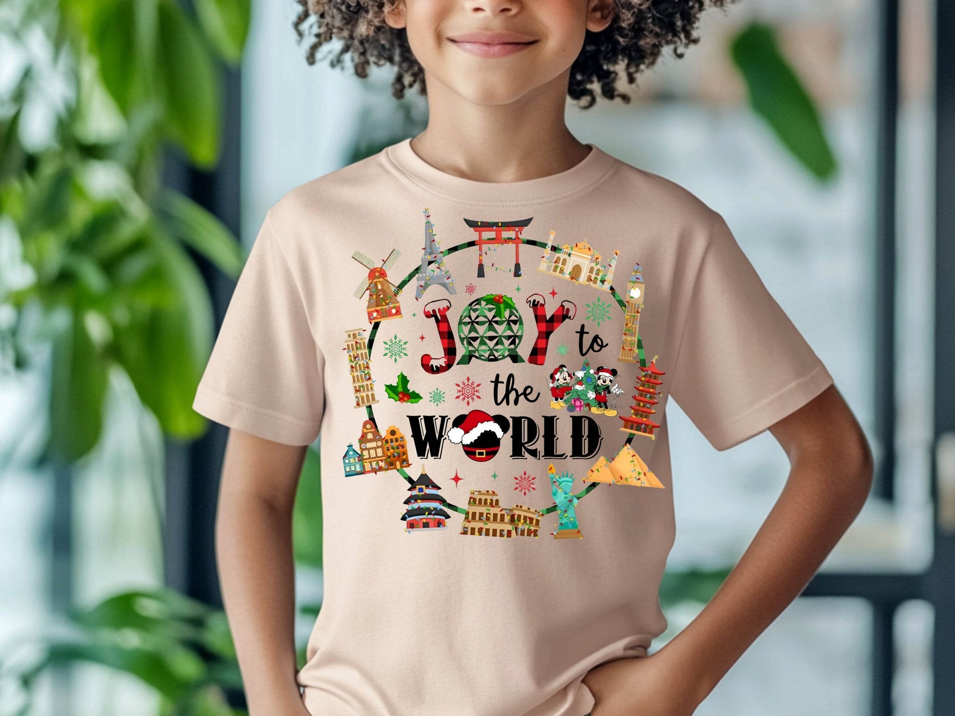 Joy to the World T-Shirt | Christmas Around the World Tee | Holiday Travel Theme Shirt for Adults & Kids-7C042