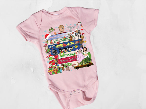 Christmas Movie Stack T-Shirt | Classic Holiday Movie Night Tee | Funny Christmas Shirt for Adults & Kids-7C030