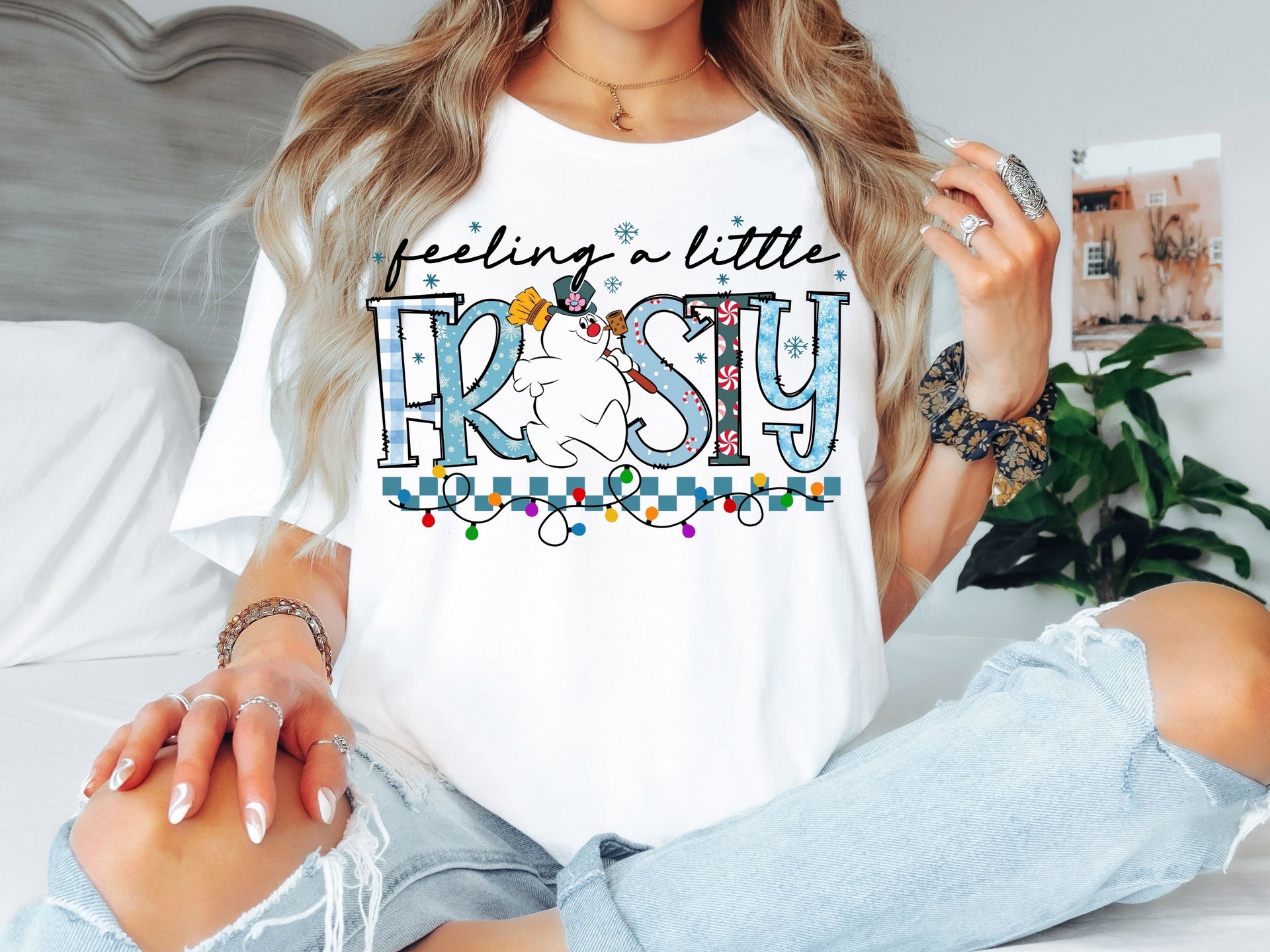 Feeling a Little Frosty T-Shirt | Cute Snowman Christmas Tee | Funny Holiday Winter Shirt for Adults & Kids-7C032