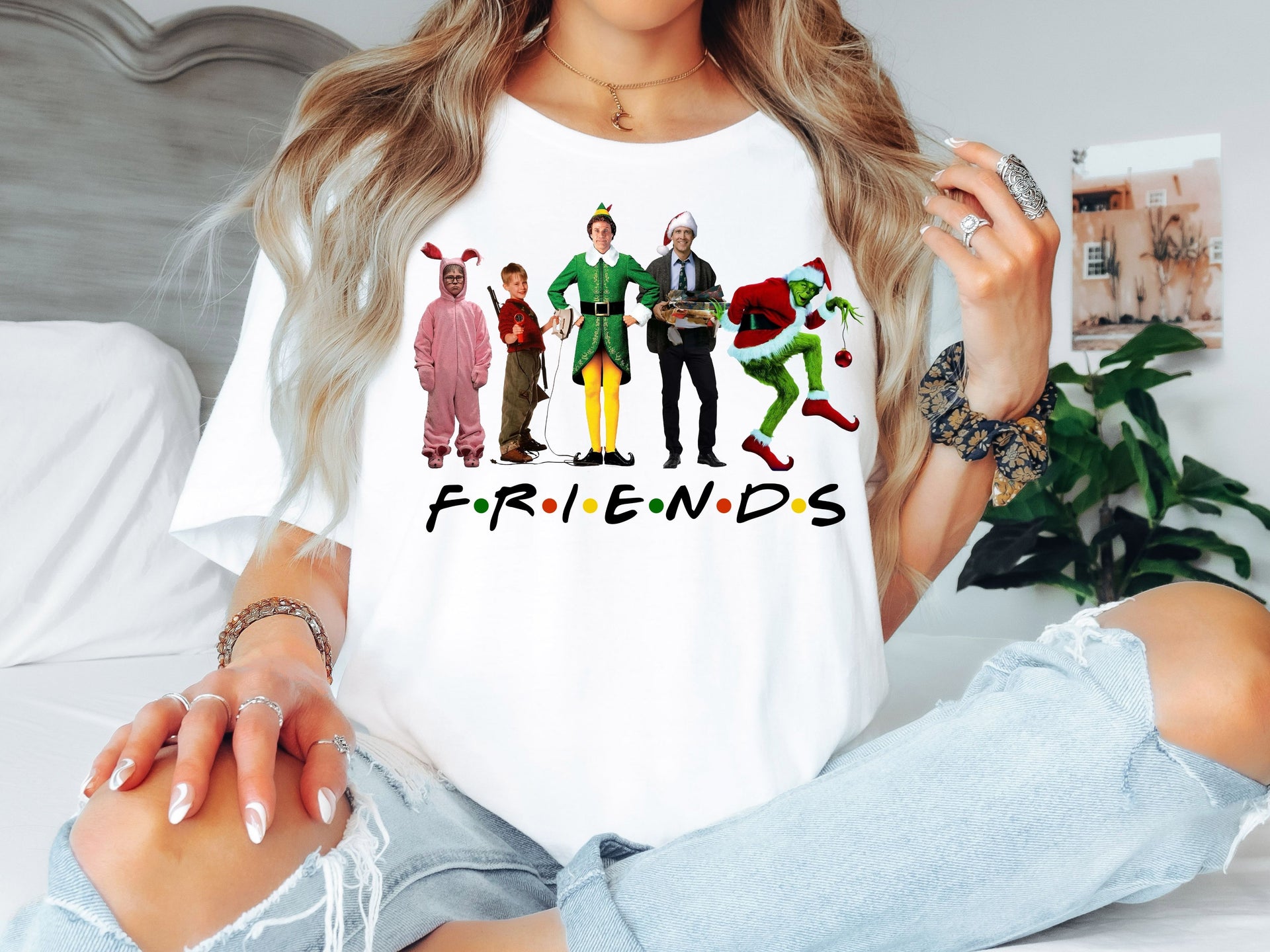 Christmas Movie Characters T-Shirt | Funny Holiday Tee | Classic Xmas Film Icons Design Shirt-7C058