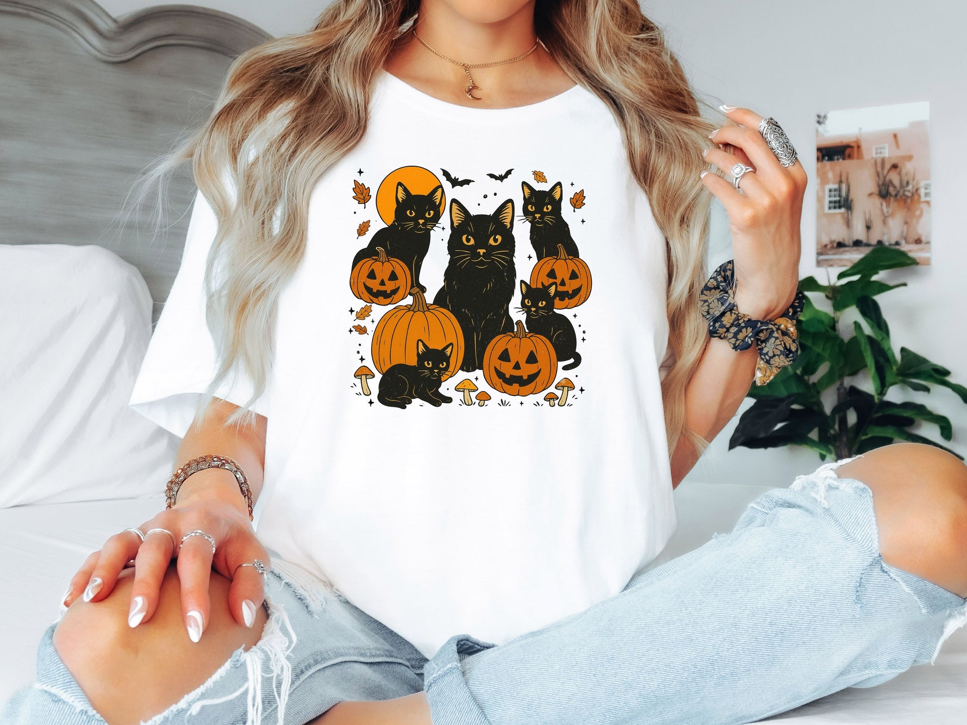 Black Cat Pumpkin Halloween Shirt | Unisex & Women Adult T-Shirt | Youth, Toddler, Baby Tee & Unisex Bodysuit | Cute Fall Cat Graphic Tee-70003