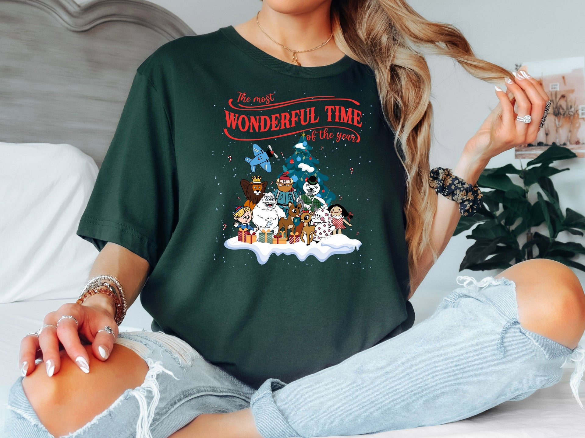 Classic Christmas Cartoon T-Shirt | The Most Wonderful Time Holiday Tee | Cute Rudolph Winter Design Shirt-7C059