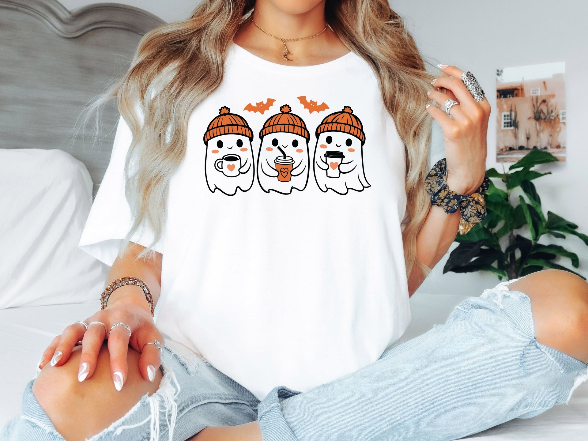 Cute Ghost Coffee Halloween Shirt | Unisex & Women Adult T-Shirt | Youth, Toddler, Baby Tee & Unisex Bodysuit | Fall Spooky Season Graphic Tee-70016